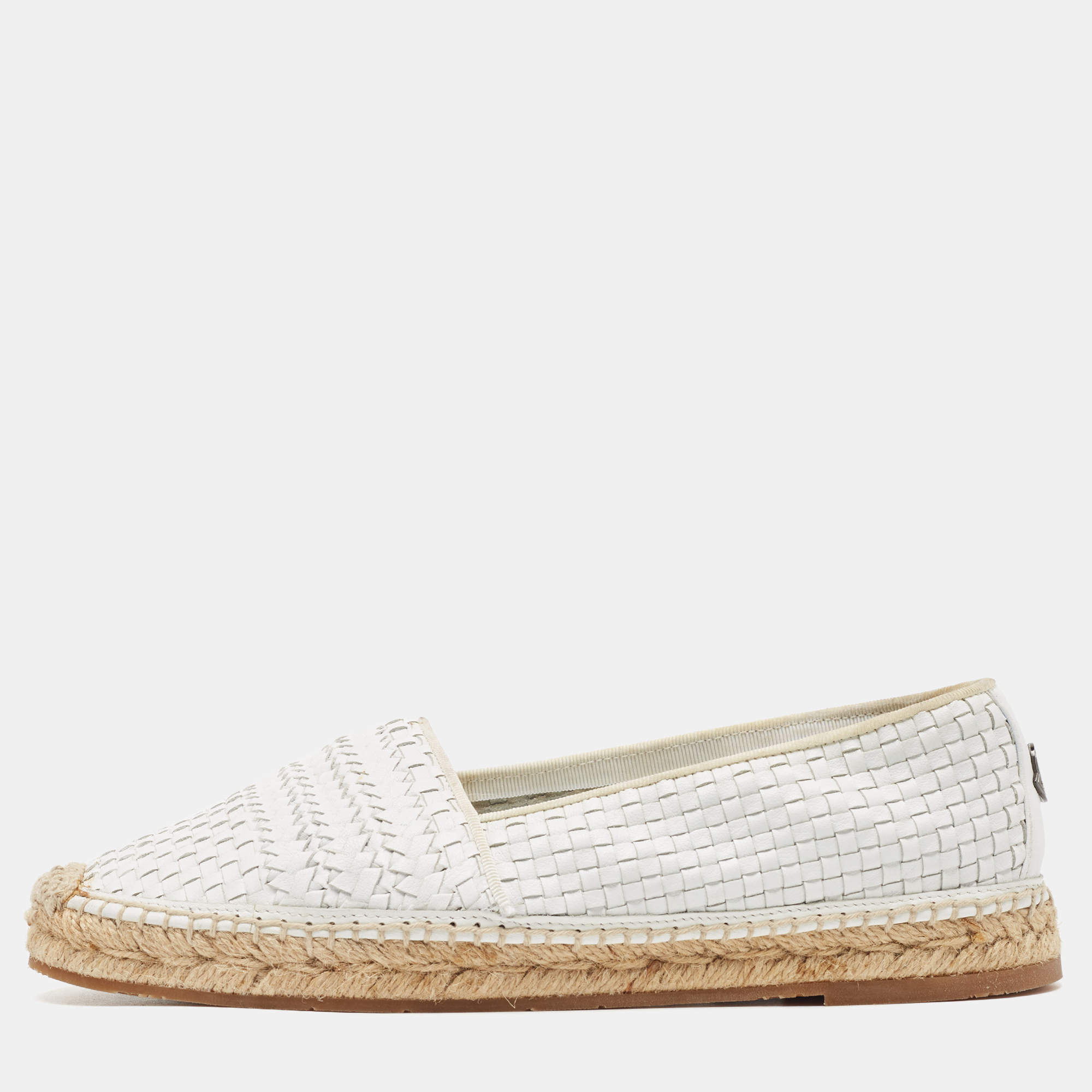 Pre Owned Moncler White Woven Leather Espadrille Flats Size 40