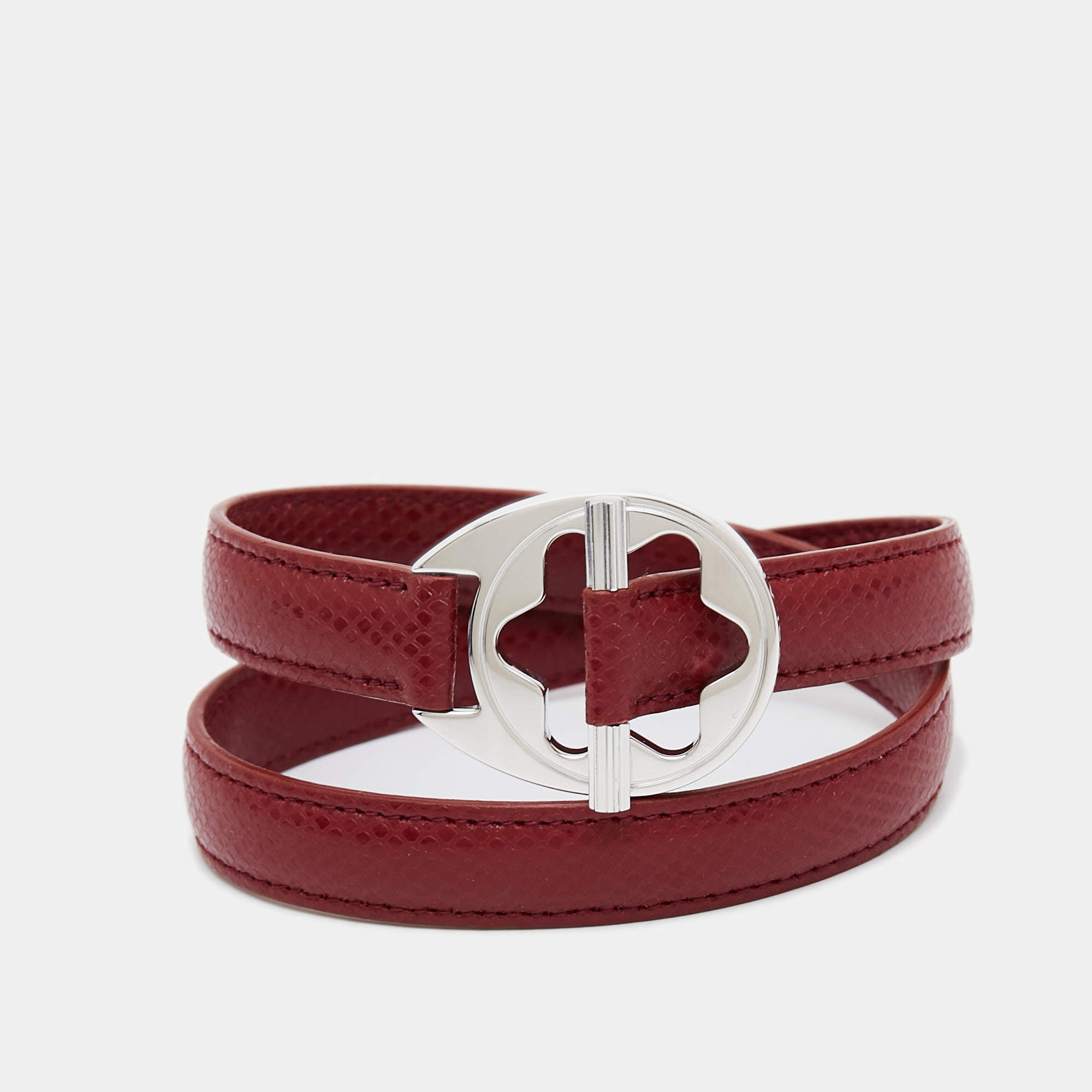 Pre Owned Mont Blanc Hold Me Tight Leather Sterling Silver Bracelet
