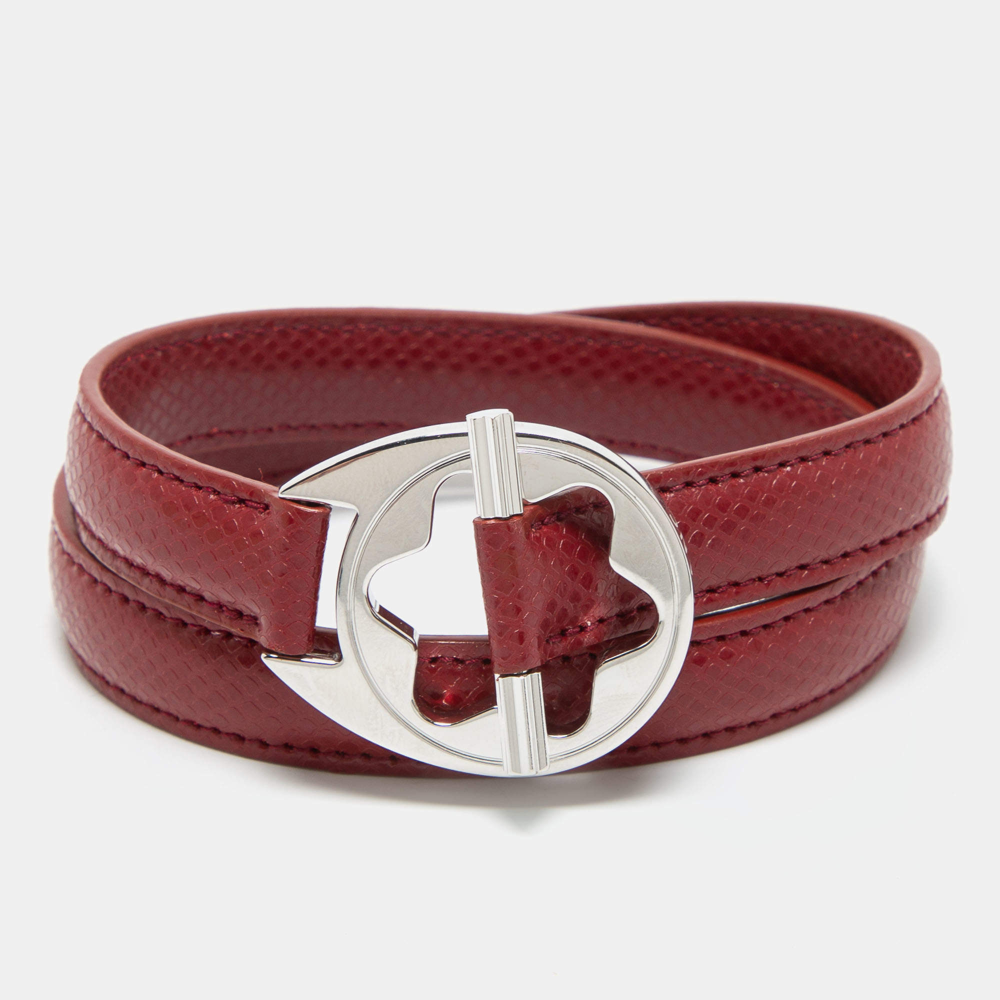 Pre Owned Mont Blanc Hold Me Tight Leather Sterling Silver Bracelet