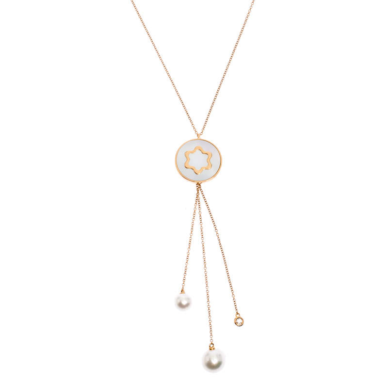 Montblanc Signet Mother of Pearl Diamond 18k Rose Gold Tassel Pendant Necklace
