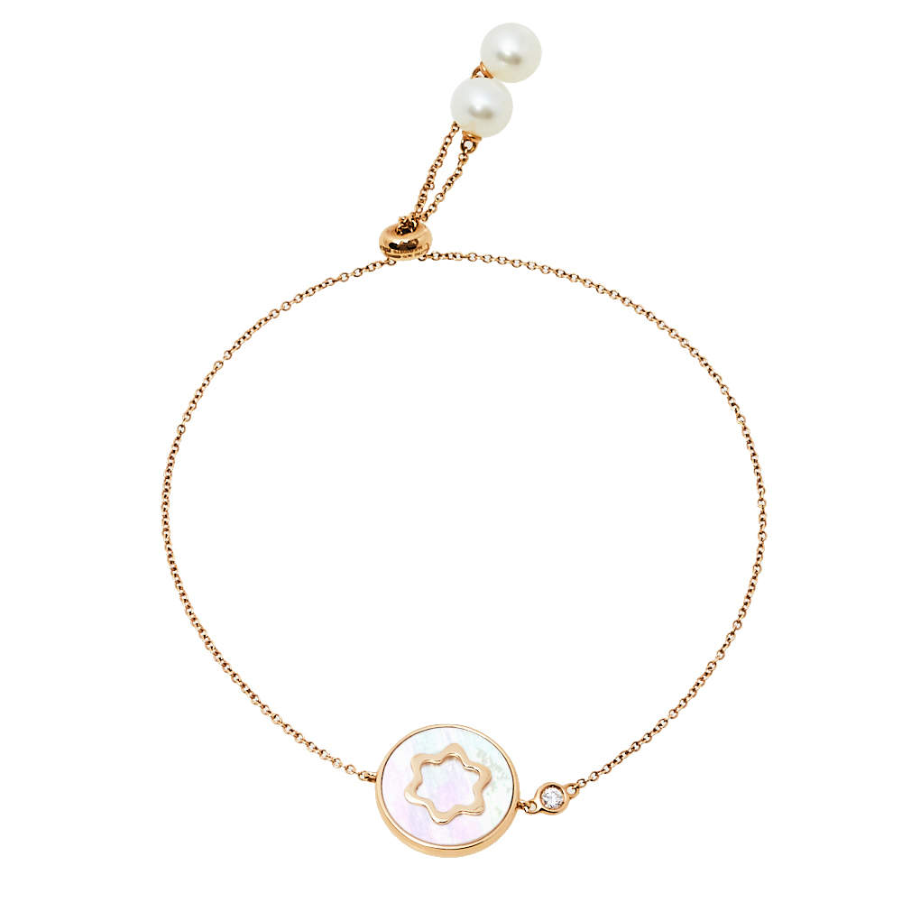 Pre Owned Montblanc Signet Mother of Pearl Diamond 18K Rose Gold Bracelet