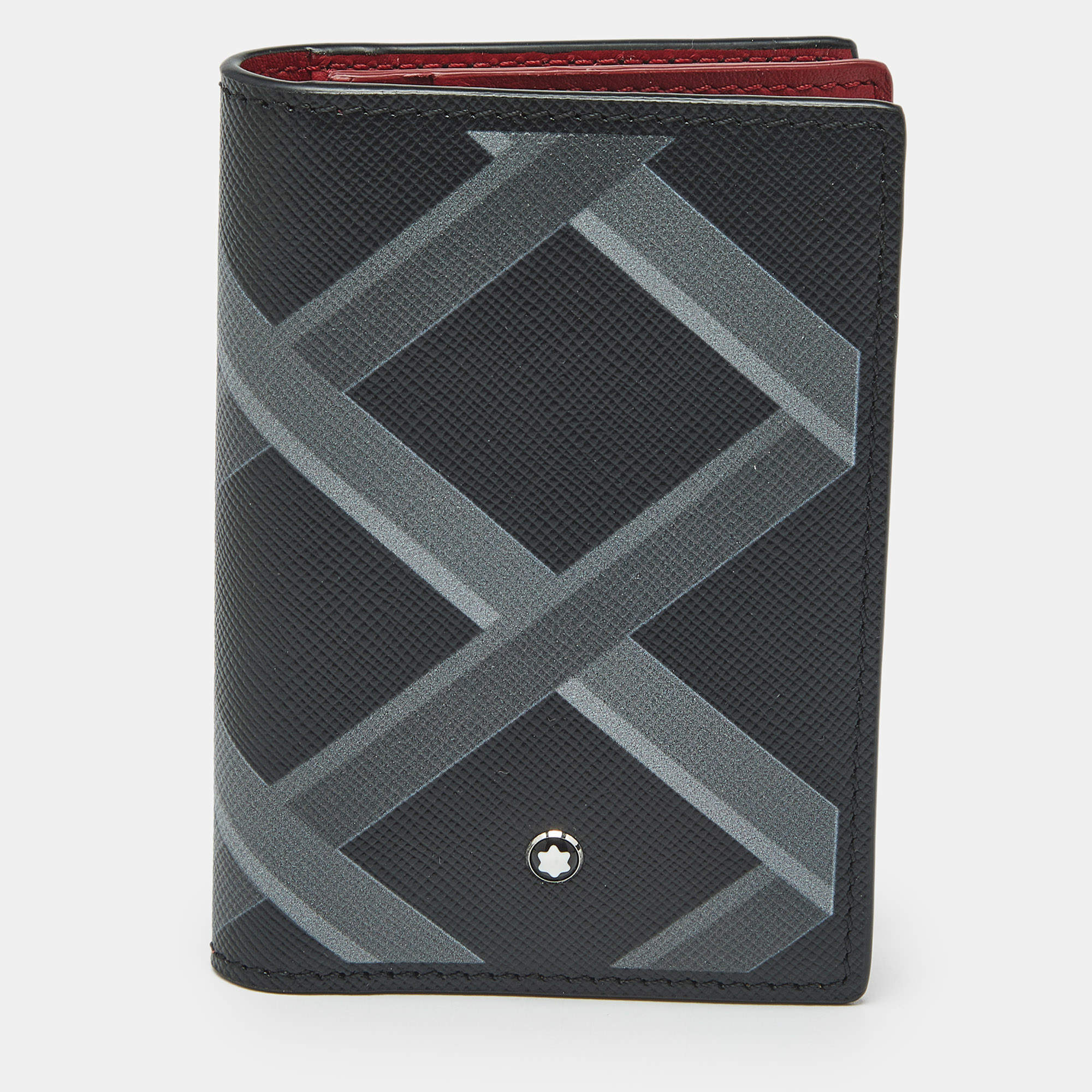Pre Owned Montblanc Black/Grey Printed Leather Business Card Holder