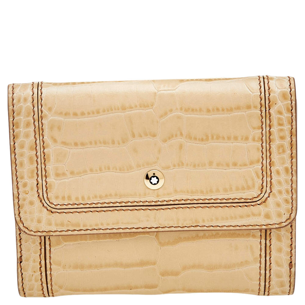 Montblanc Beige Croc Embossed Leather Compact Wallet
