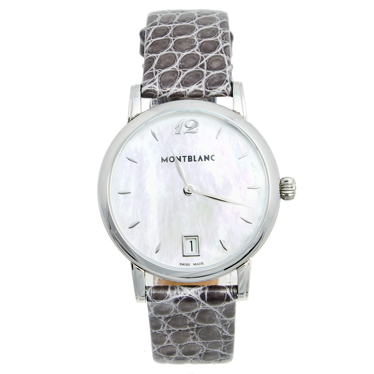 Pre Owned Montblanc Mother Of Pearl Stainless Steel Leather Star Classique 108766 Women's Wristwatch 34 mm