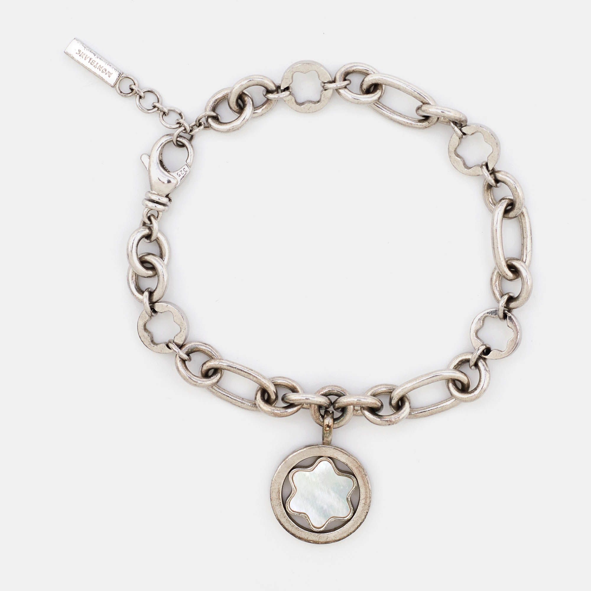 Montblanc Star Signet Mother of Pearl Charm Sterling Silver Bracelet