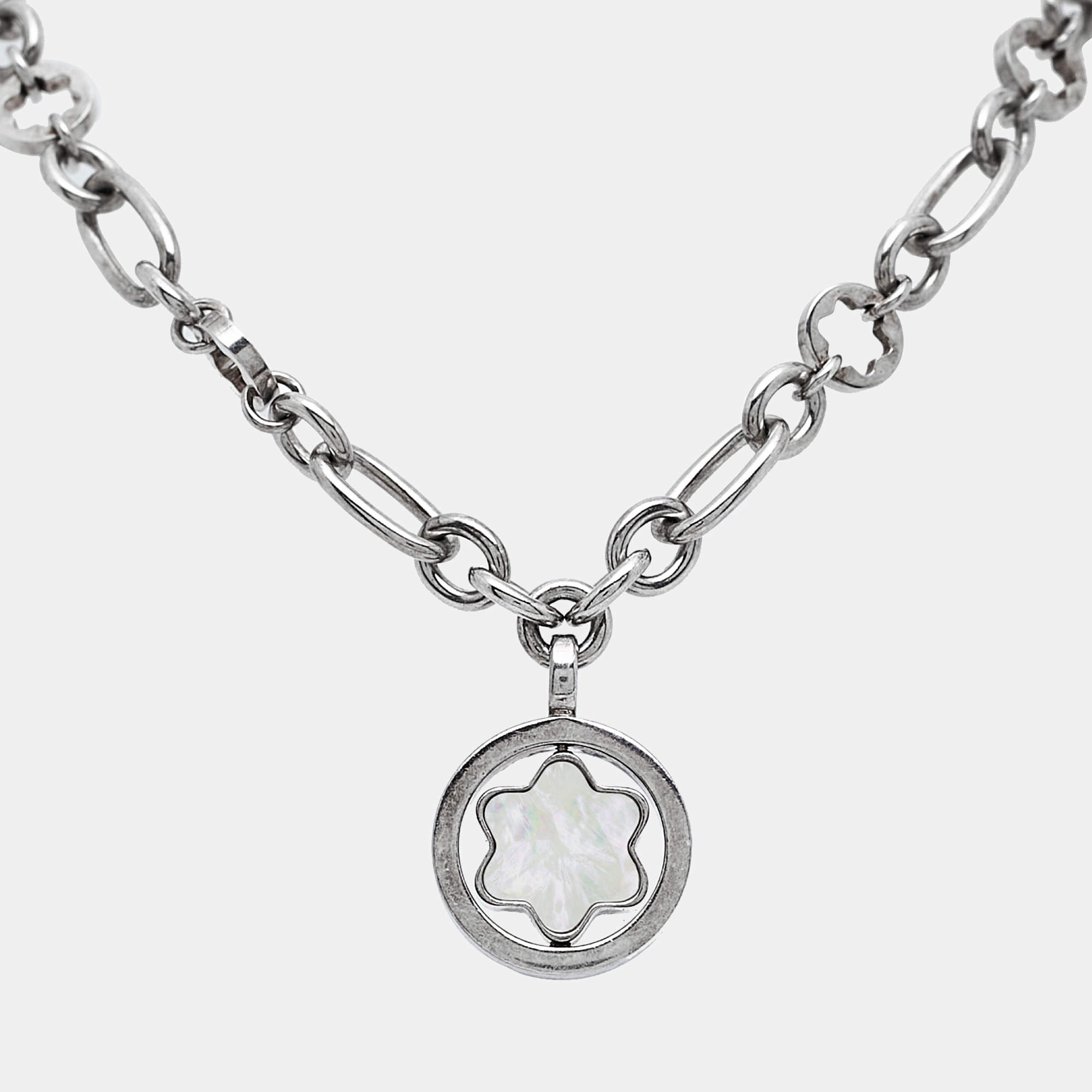 Montblanc Star Signet Mother Of Pearl Sterling Silver Pendant Necklace