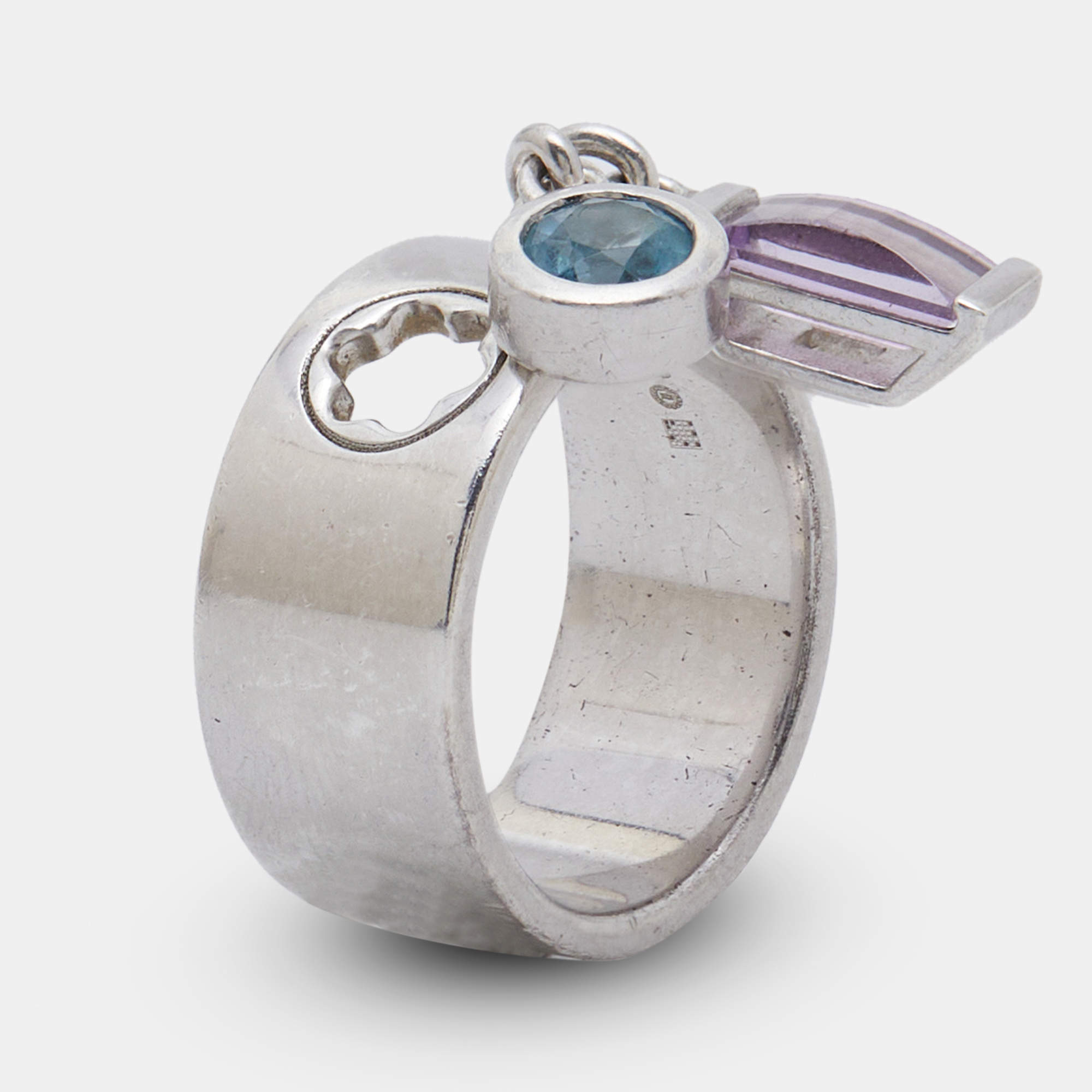 مملوكة مسبقًا Montblanc Boheme Amethyst Blue Topaz Sterling Silver Ring Size 53