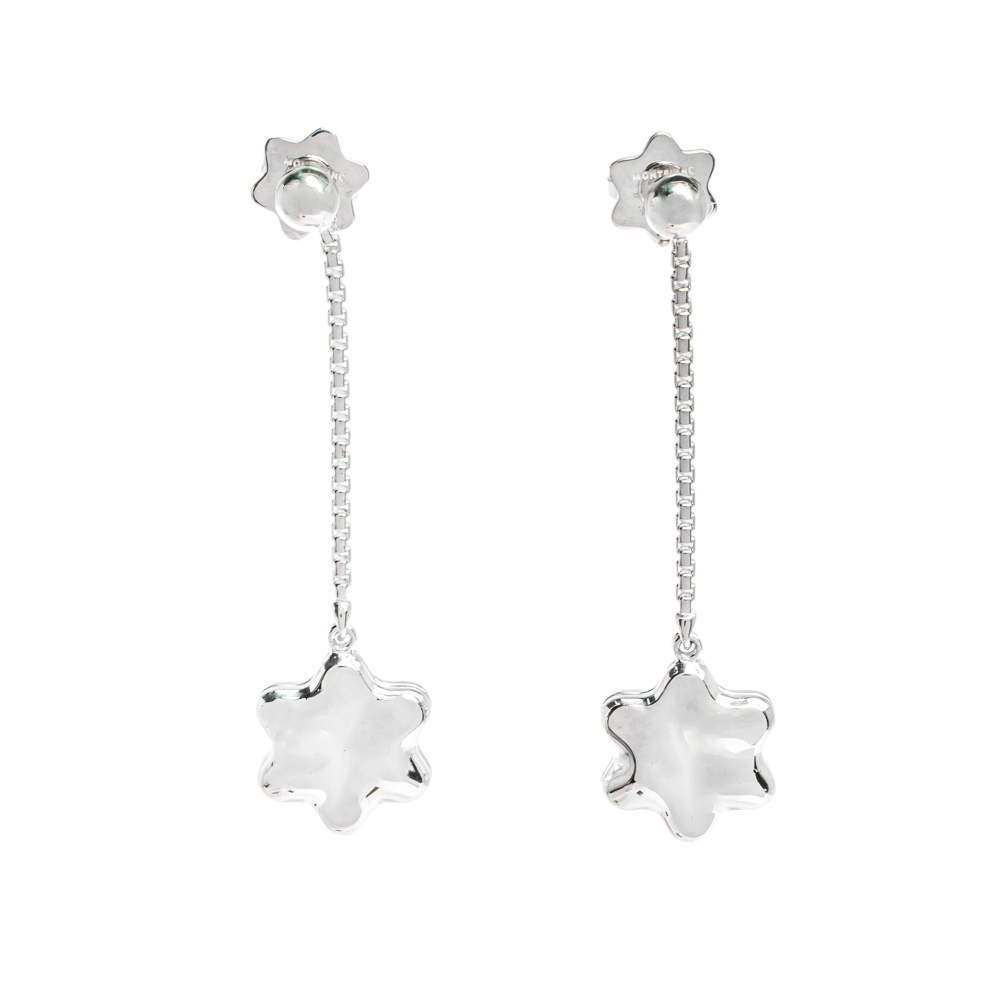 Pre Owned Montblanc Star Mother of Pearl Silver Dangle Earrings