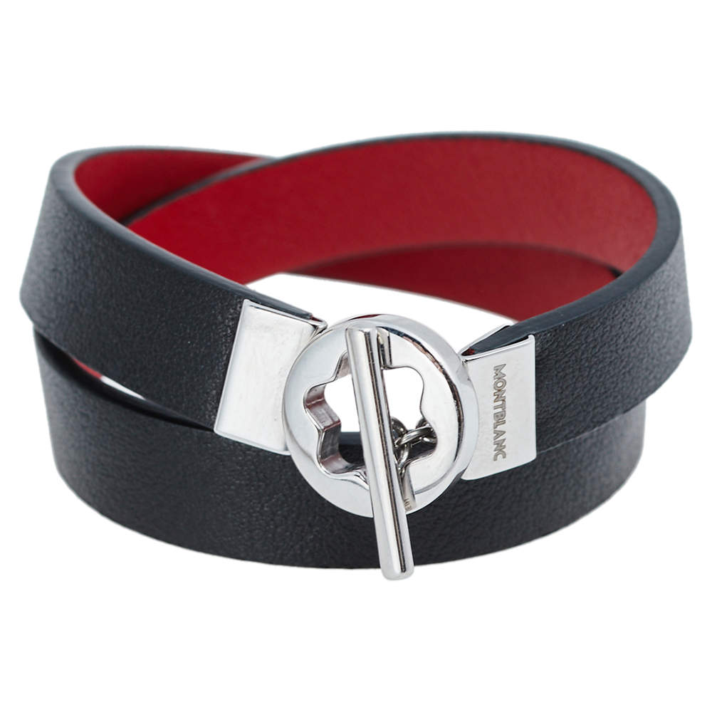 Montblanc Bicolor Leather Steel Snowcap Reversible Toggle Bracelet 58