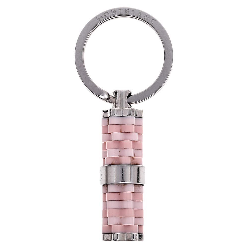 Pre Owned Montblanc Stainless Steel Pink Resin Logo Keychain