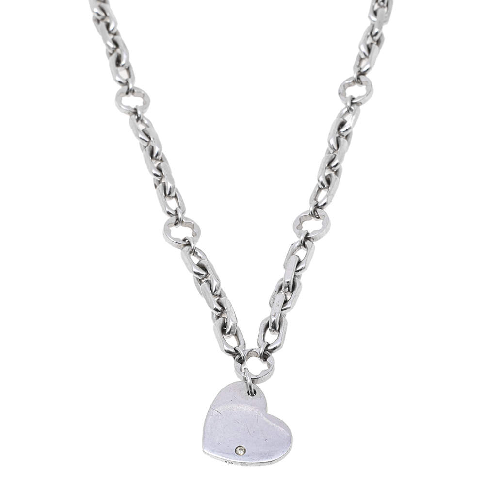 Pre Owned Montblanc Heart Diamond Sterling Silver Charm Necklace