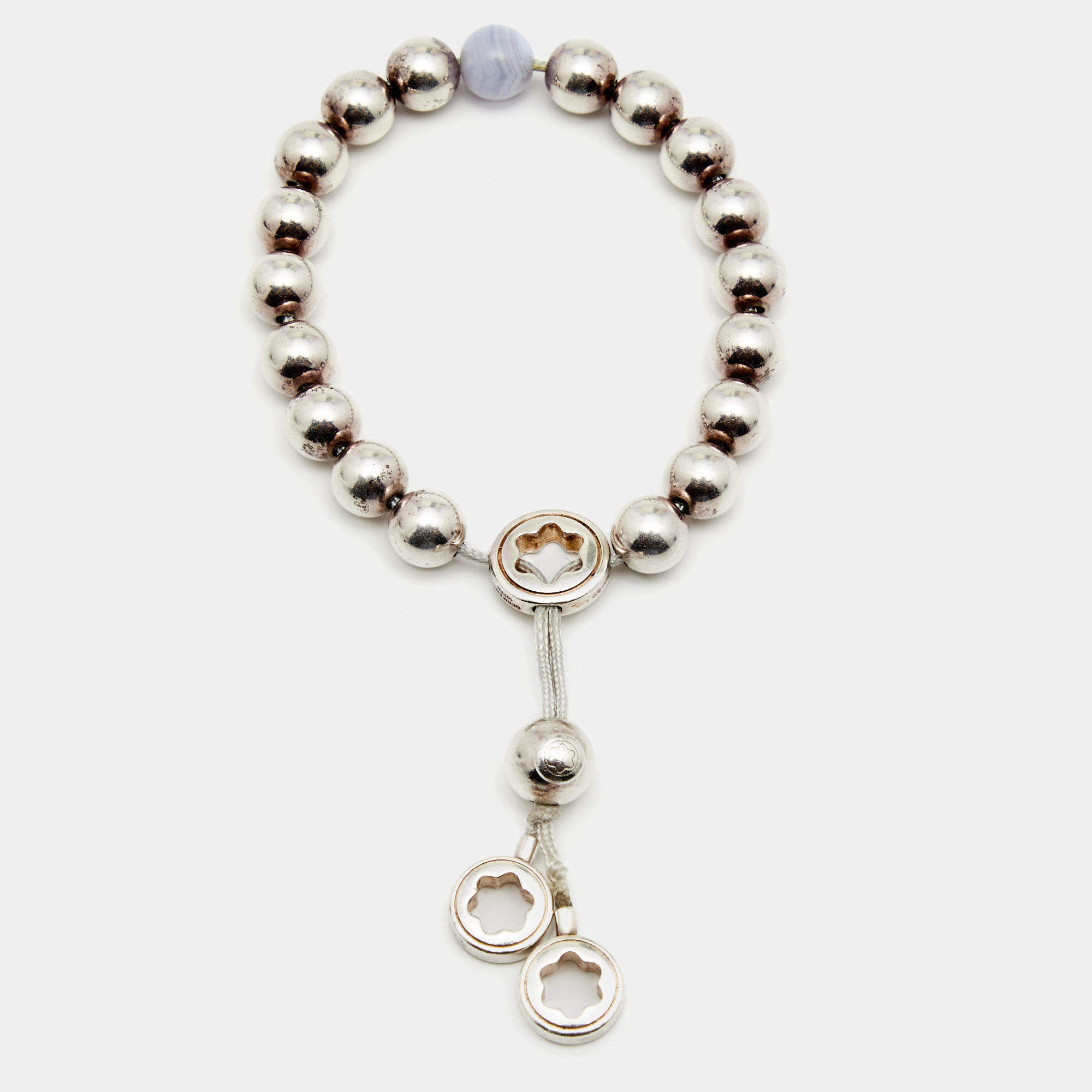 Montblanc Star Collection Blue Quartz Sterling Silver Bead Adjustable Bracelet