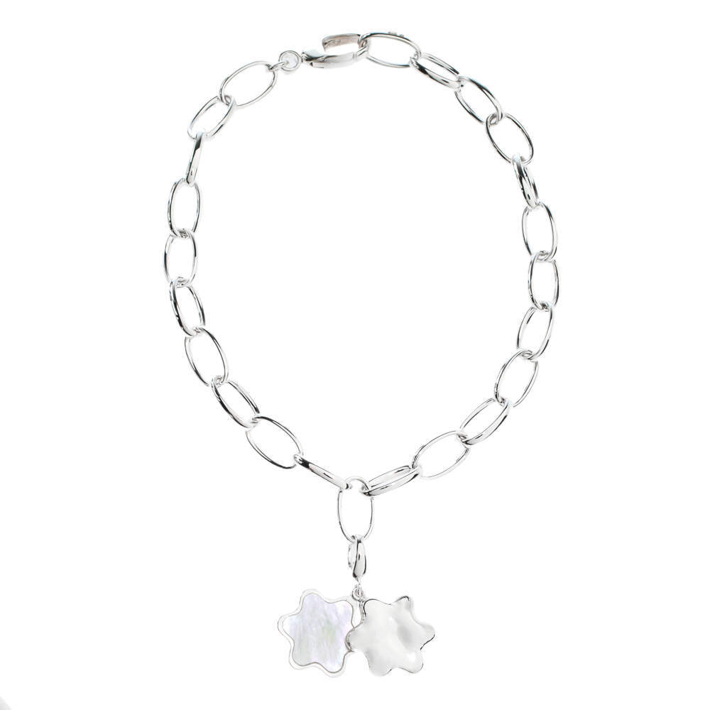 Montblanc Star Mother of Pearl Silver Chain Link Charm Bracelet