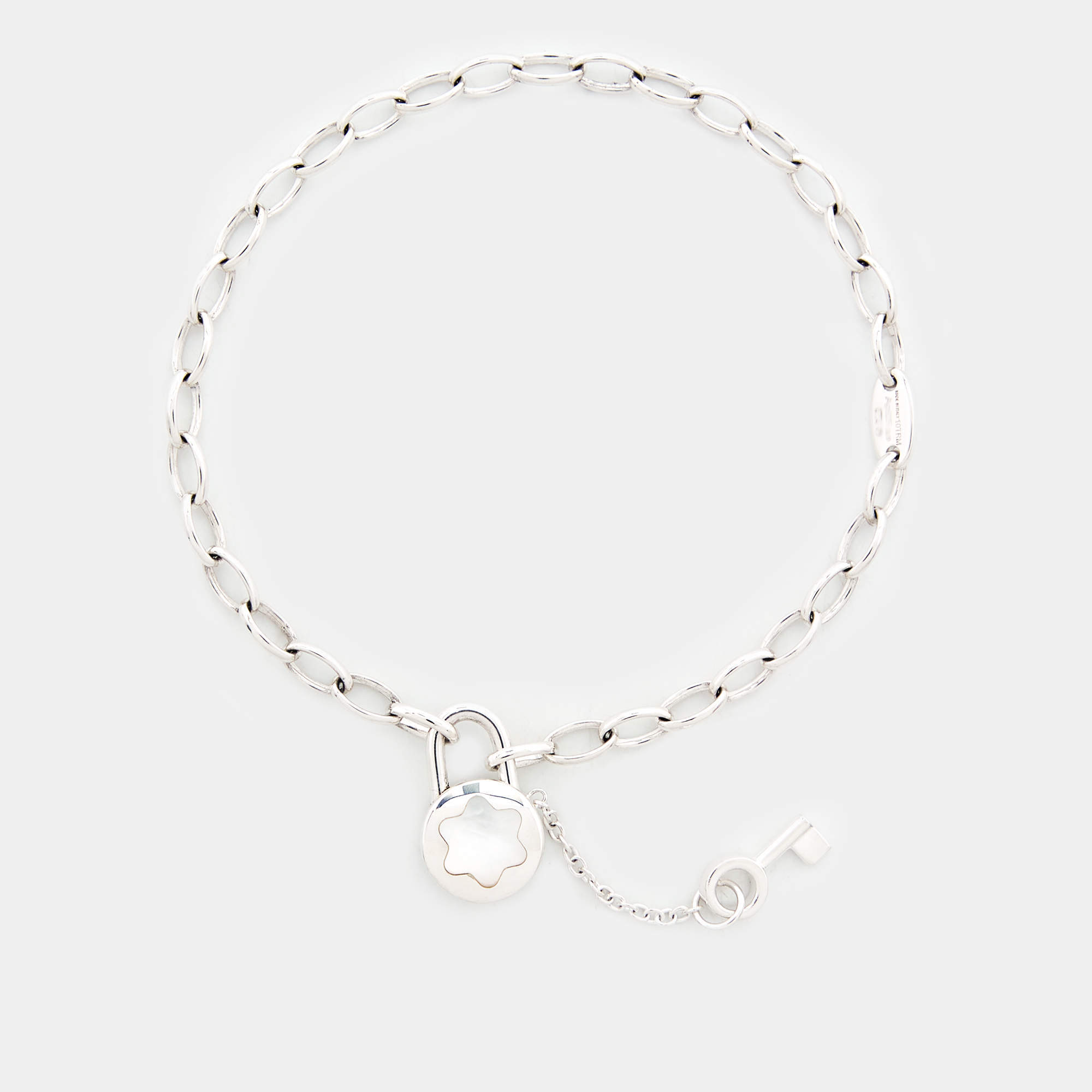 Montblanc Lock Key Mother of Pearl Sterling Silver Chain Link Bracelet