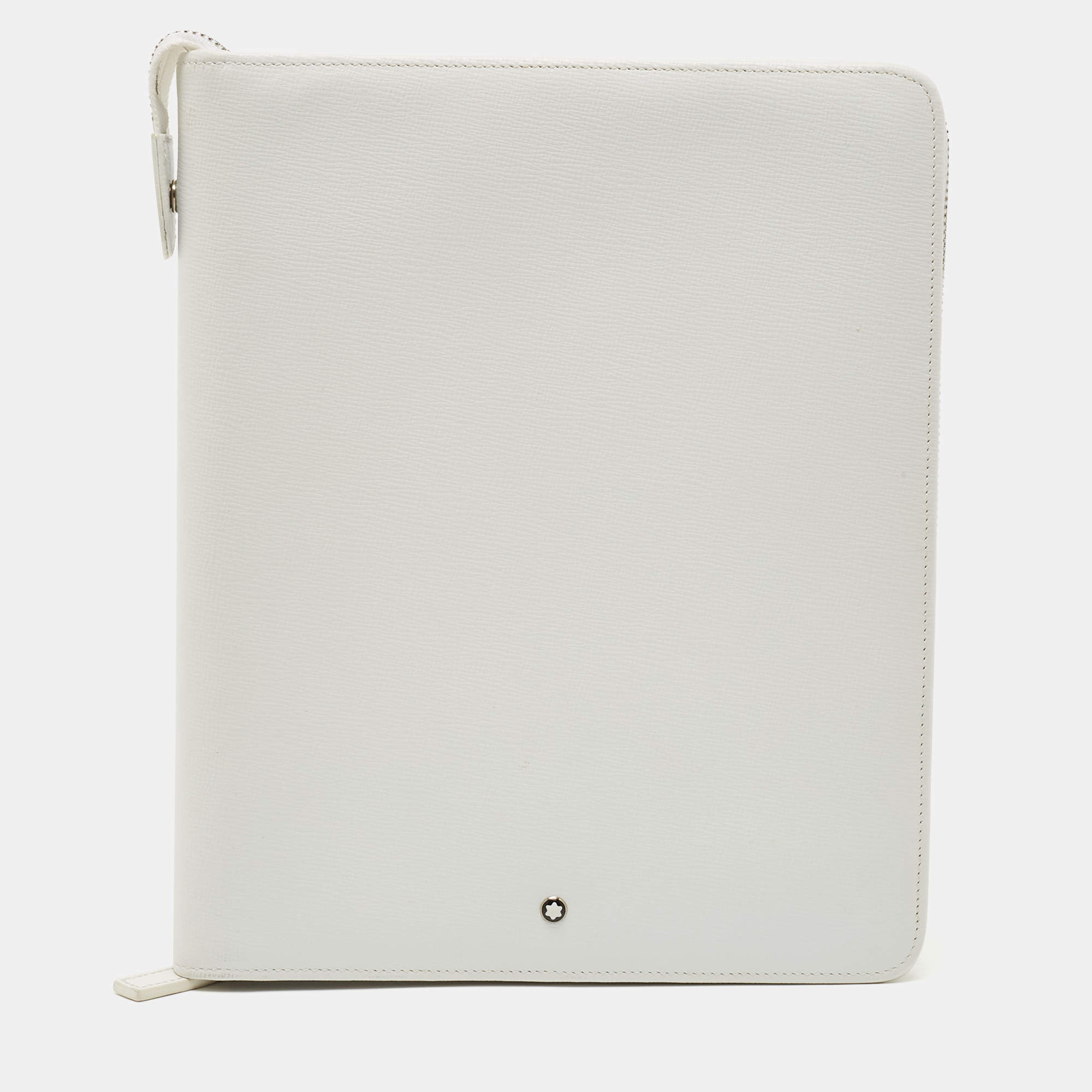 Pre Owned Montblanc White Leather Meisterstück Large Zip Around Organizer