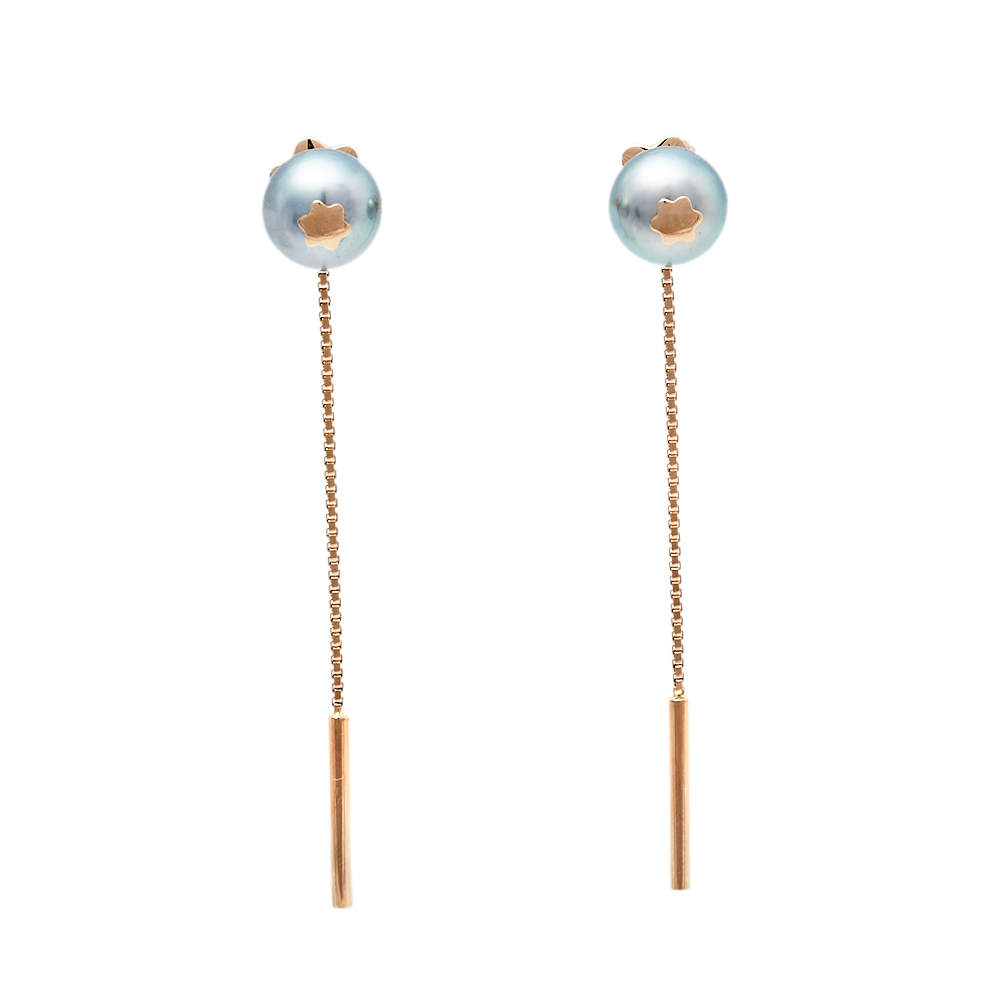 Pre Owned Montblanc Boheme Moongarden Grey Cultured Pearl 18K Rose Gold Earrings
