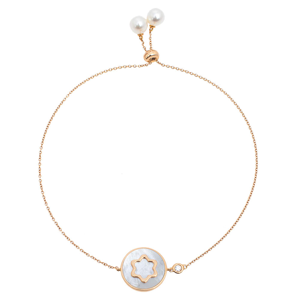 Pre Owned Montblanc Signet Mother of Pearl Diamond 18K Rose Gold Bracelet