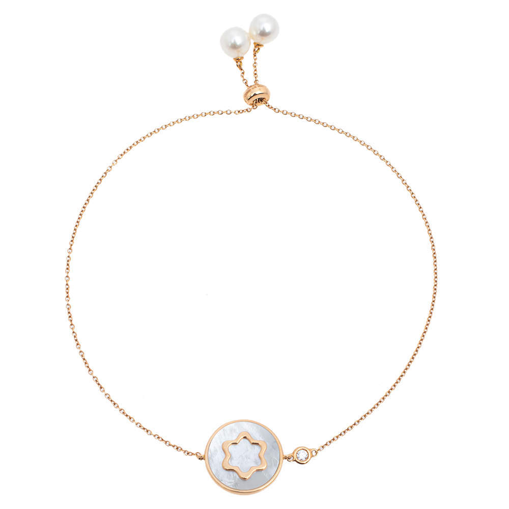Montblanc Signet Mother of Pearl Cultured Pearl Diamond 18K Rose Gold Bracelet