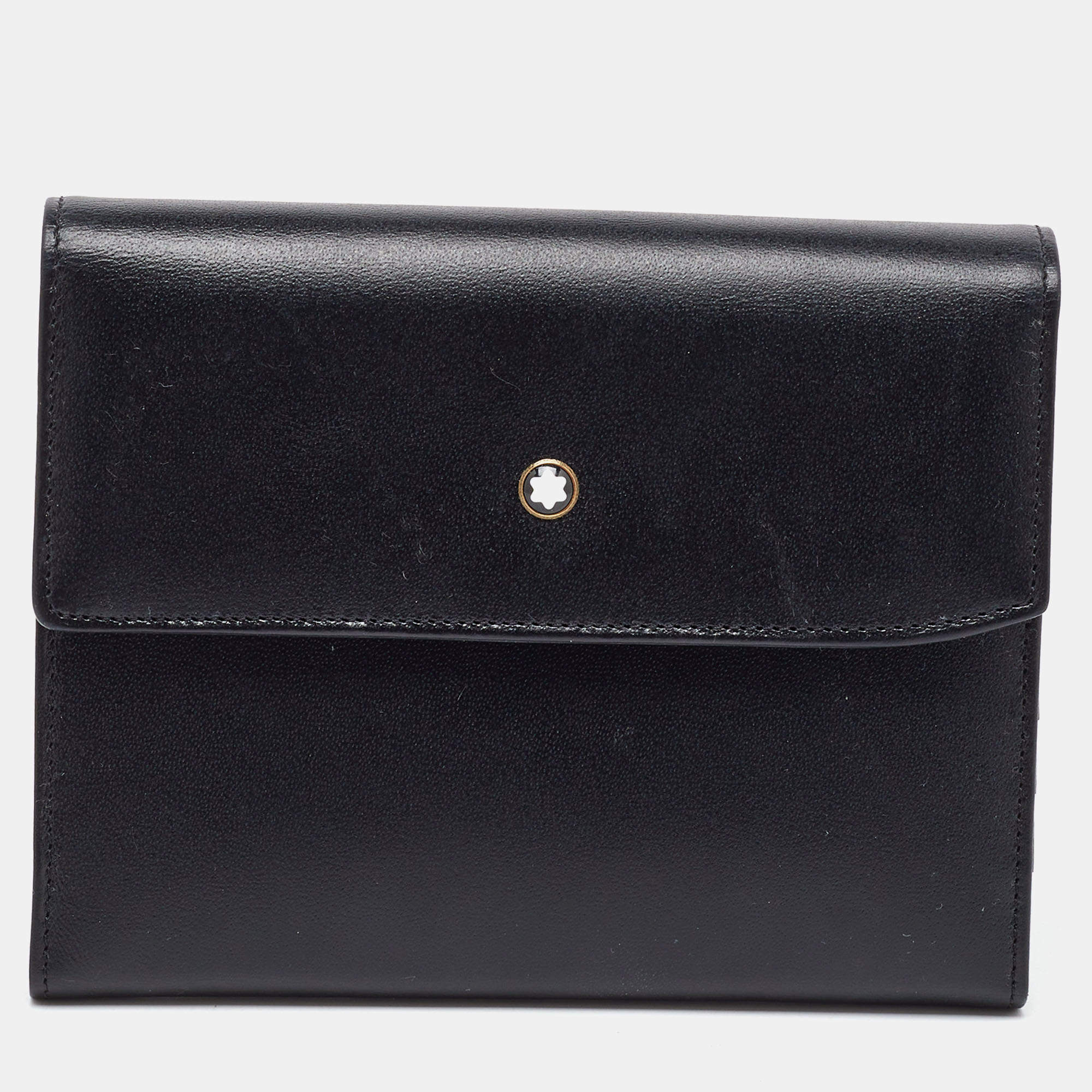 Montblanc Black Leather Meisterstuck Flap Compact Wallet