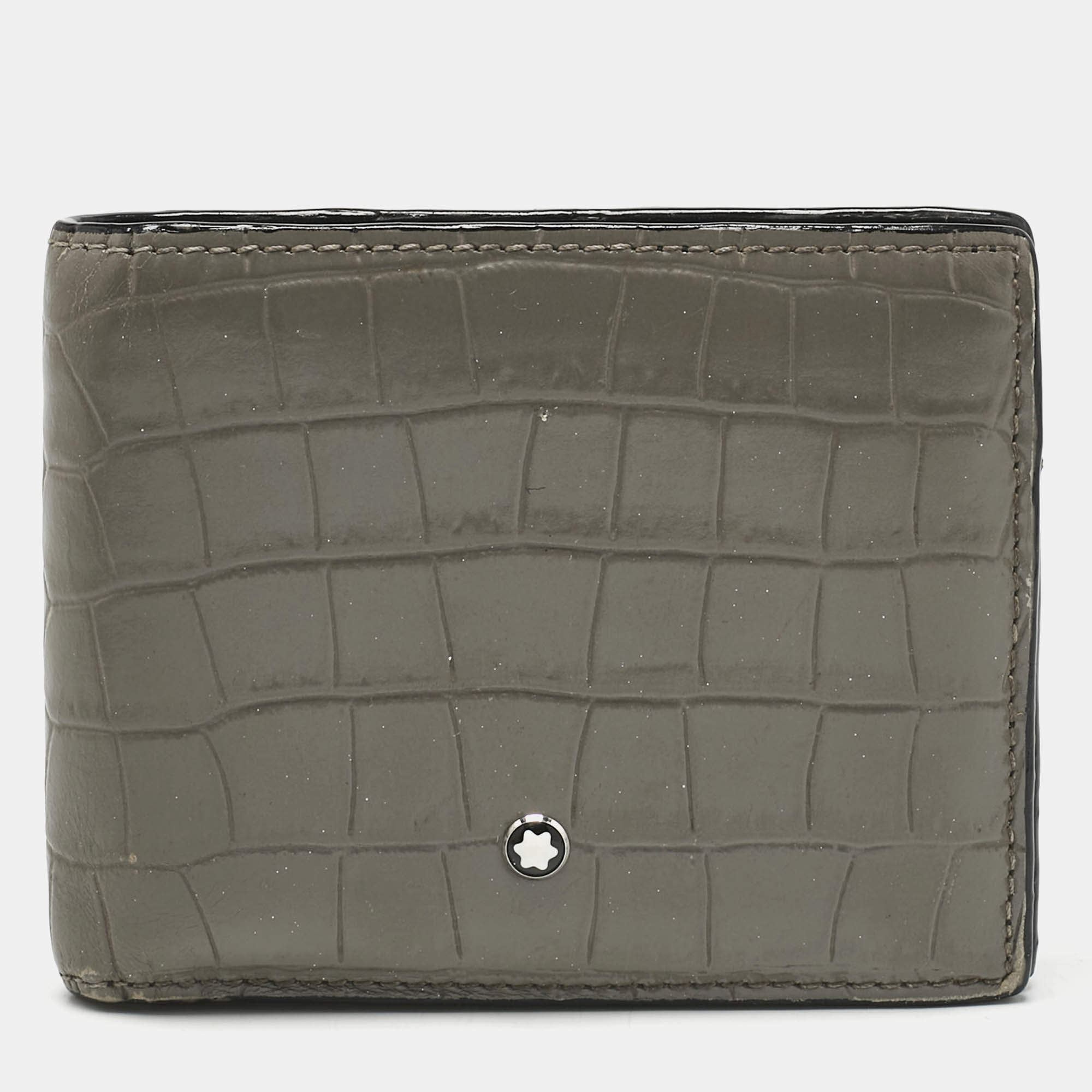 Pre Owned Montblanc Grey Croc Embossed Leather Meisterstuck Bifold