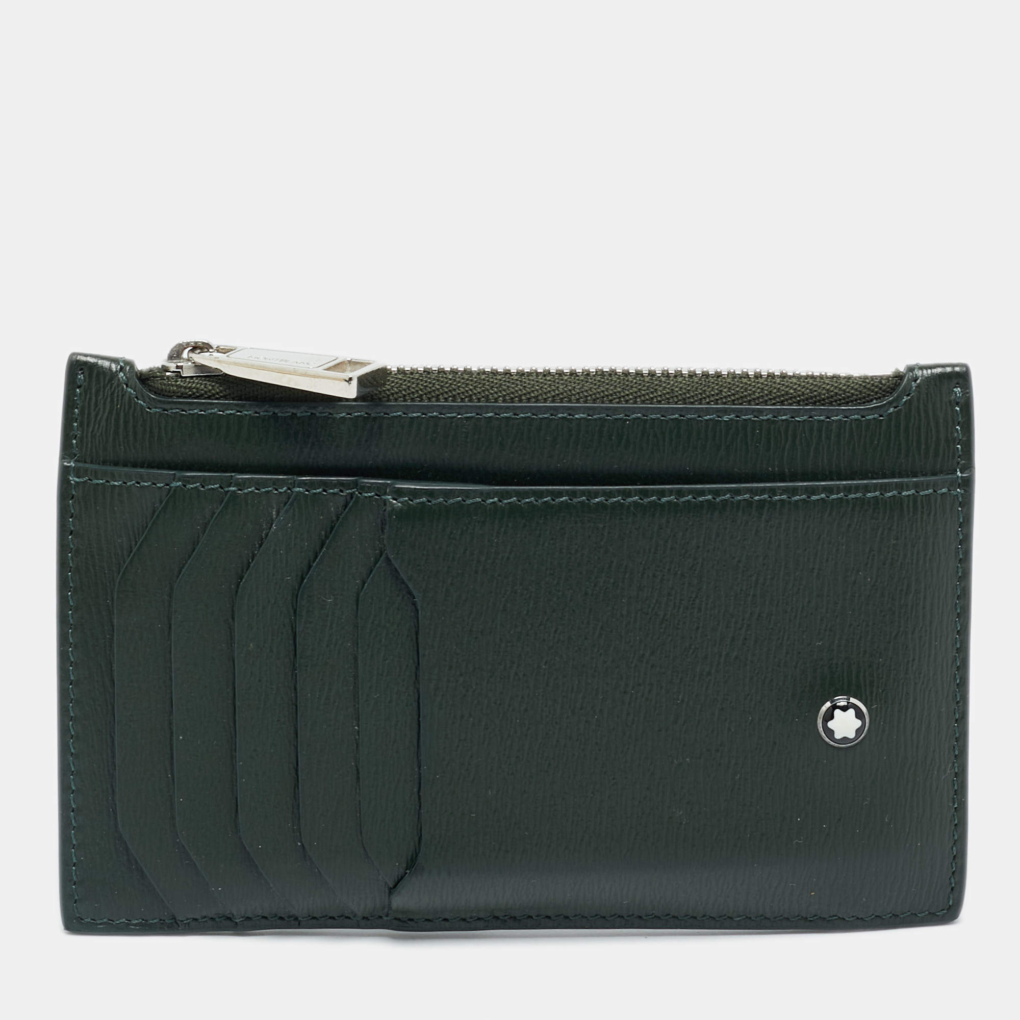 Pre Owned Montblanc Meisterstuck Dark Green Leather Zip Card Holder