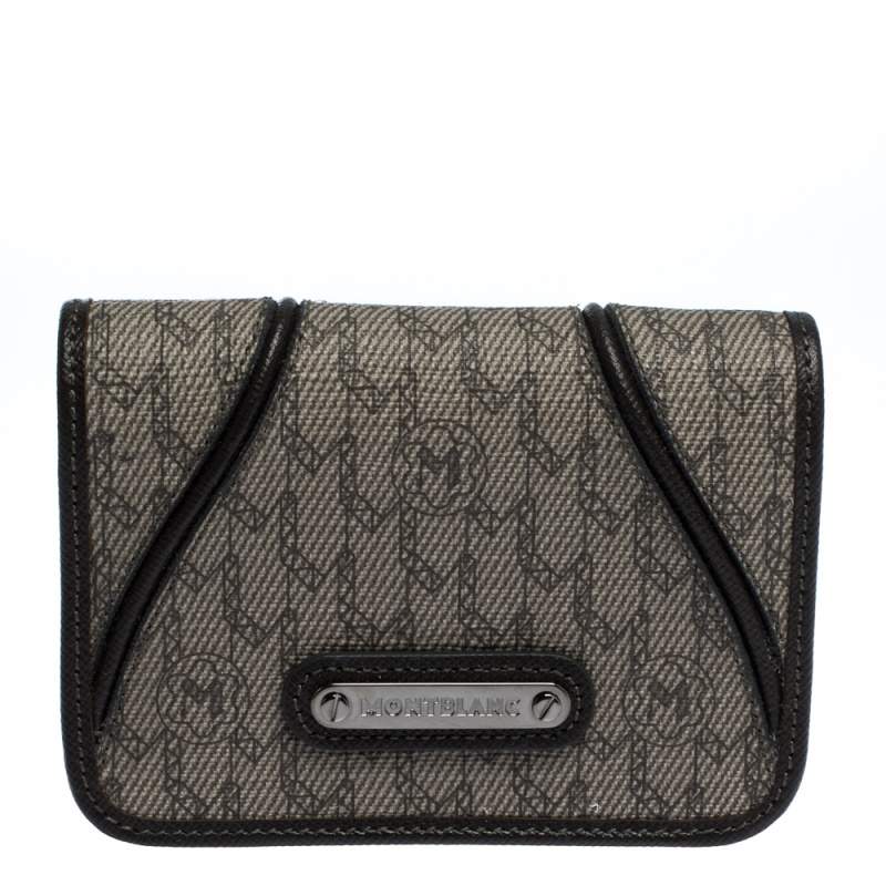 Pre Owned Montblanc Brown Signature Coated Canvas Business Card Holder