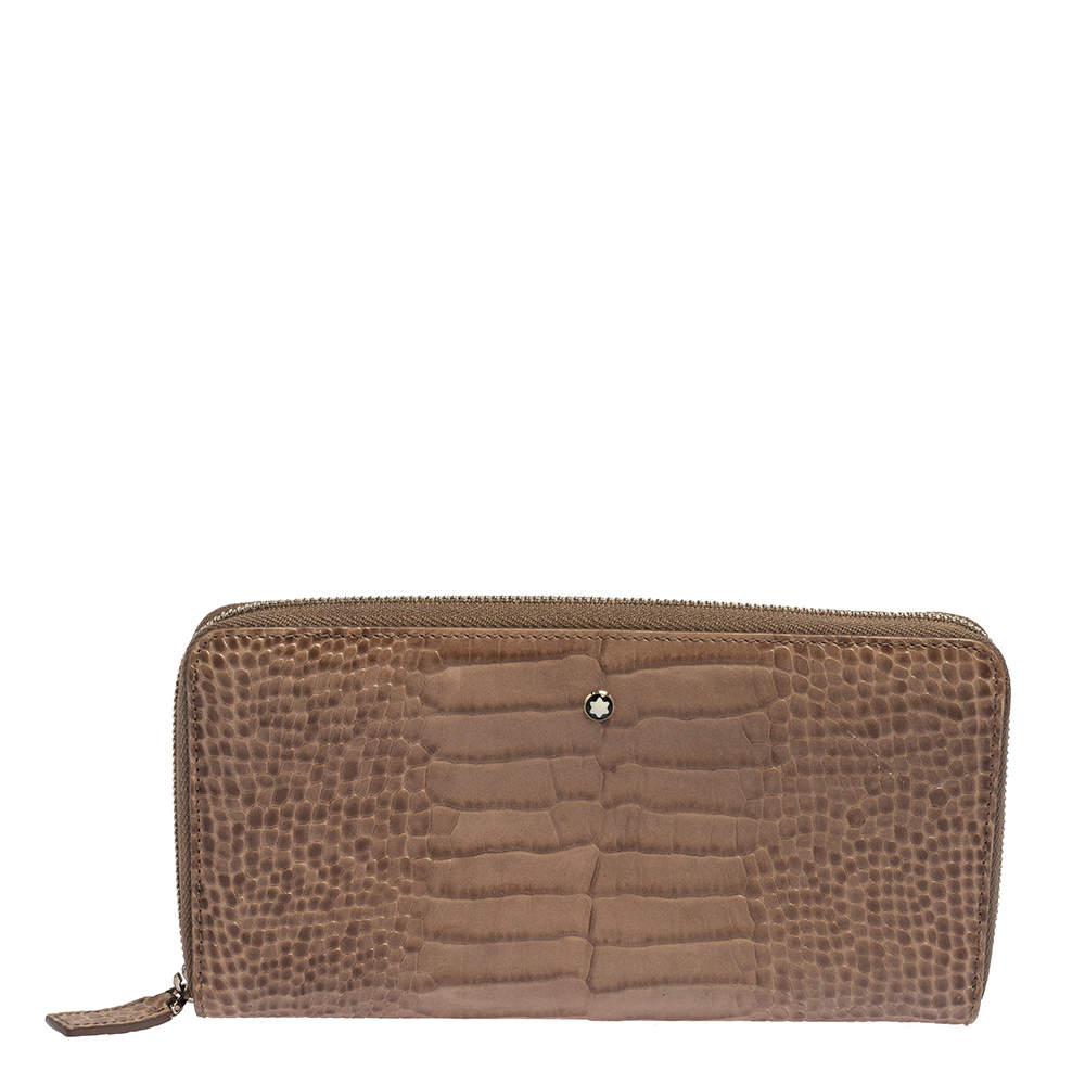 Montblanc Beige Croc Embossed Leather Boheme Zip Around Wallet