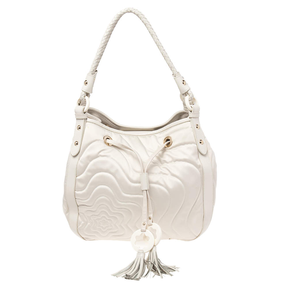 Montblanc Off White Nylon and Leather Starisma Dalila Drawstring Hobo
