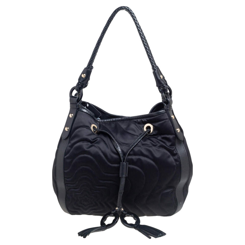 Montblanc Black Nylon and Leather Starisma Dalila Drawstring Hobo