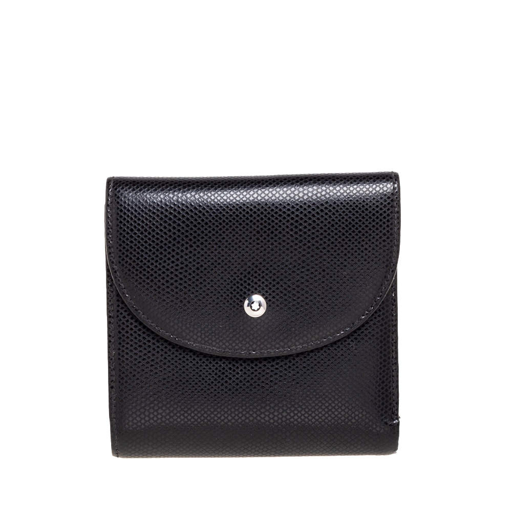 Montblanc Black Textured Leather Double Flap Compact Wallet