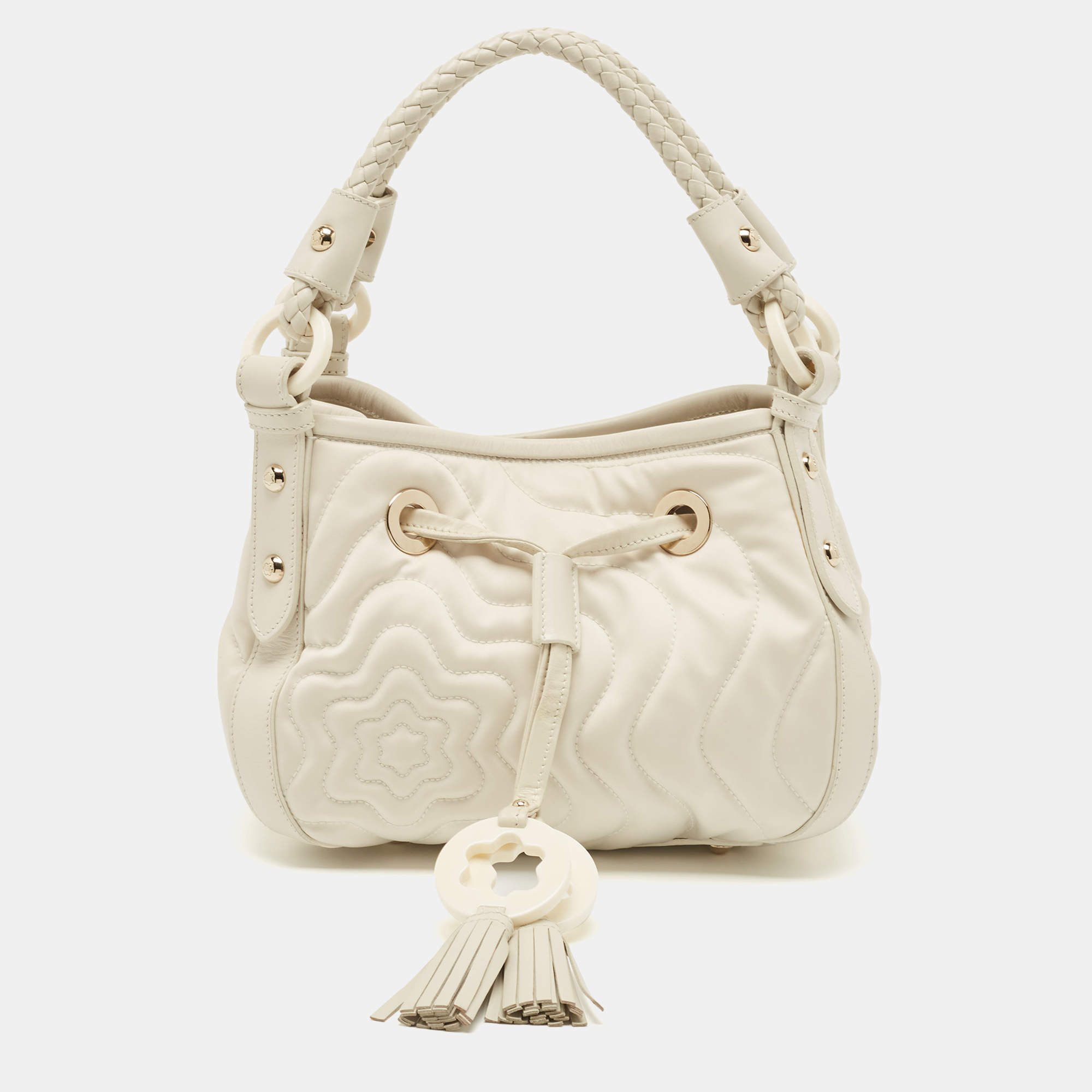Montblanc Off White Nylon and Leather Starisma Dalila Drawstring Hobo