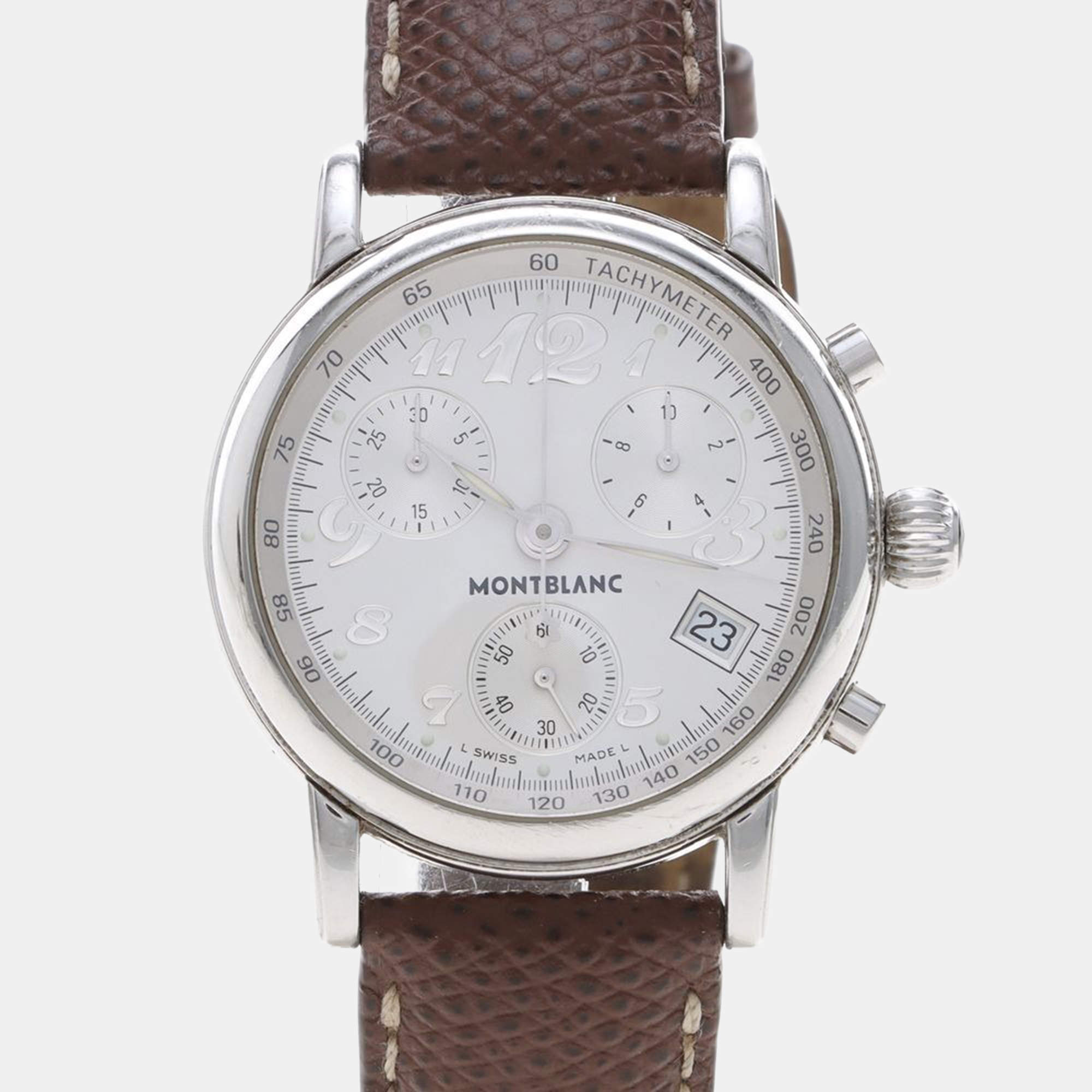 Pre Owned Montblanc Star Chronograph 7038 Automatic White Stainless Steel Men's Wristwatch 39mm