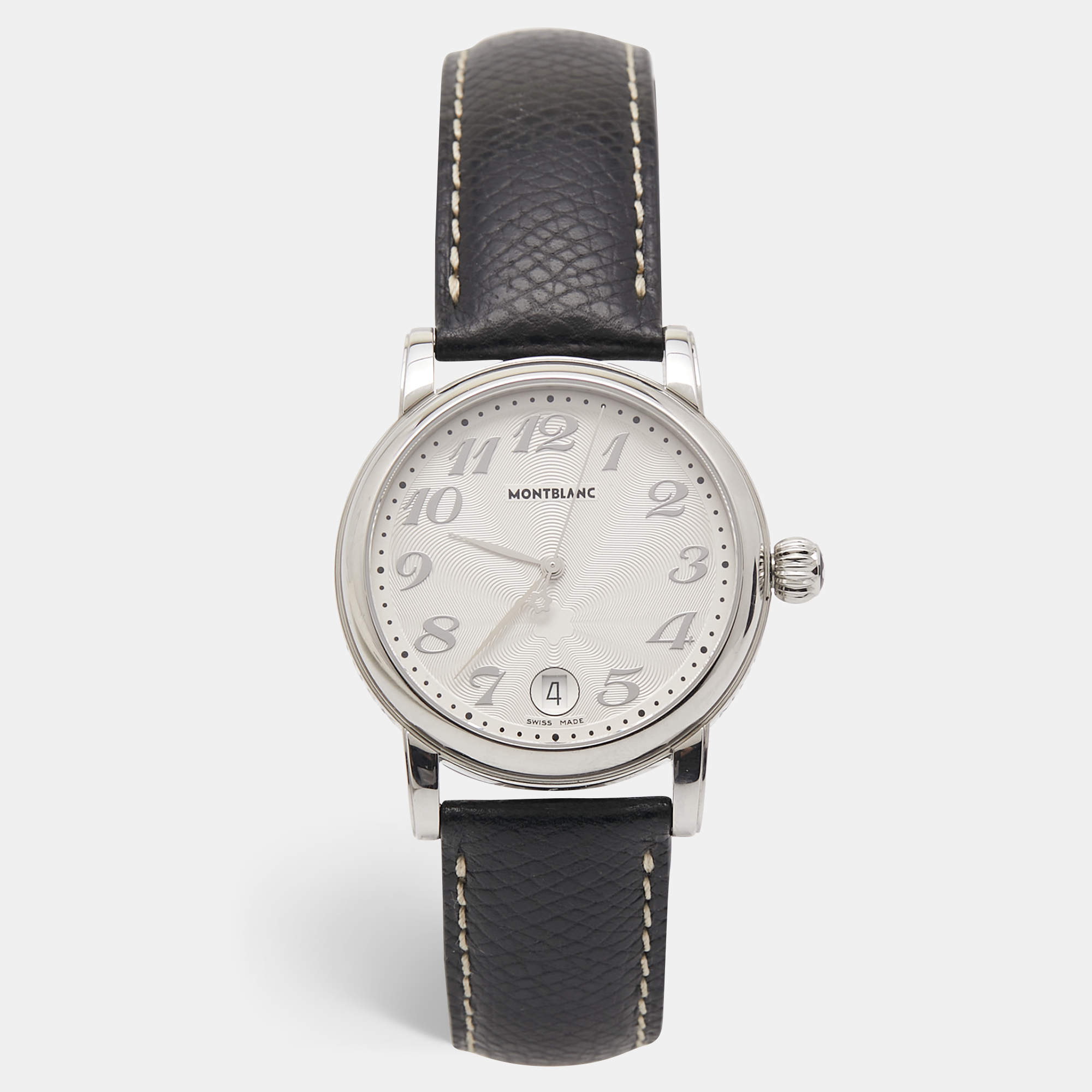 Montblanc Silver Stainless Steel Leather Star 7042 Women's Wristwatch 31 mm 