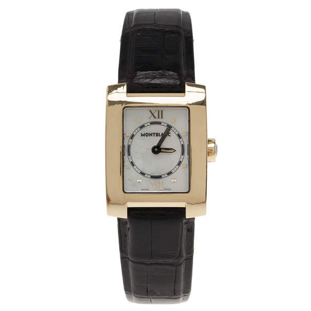 Montblanc White Mother Of Pearl 18K Yellow Gold Profile 7063 Women's Wristwatch 23 MM