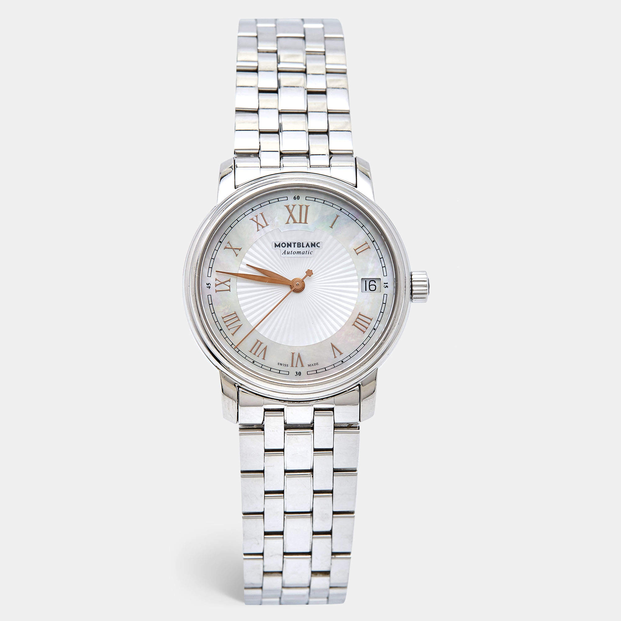 Montblanc Mother Of Pearl Stainless Steel Tradition 114367 Women's Wristwatch 32 mm