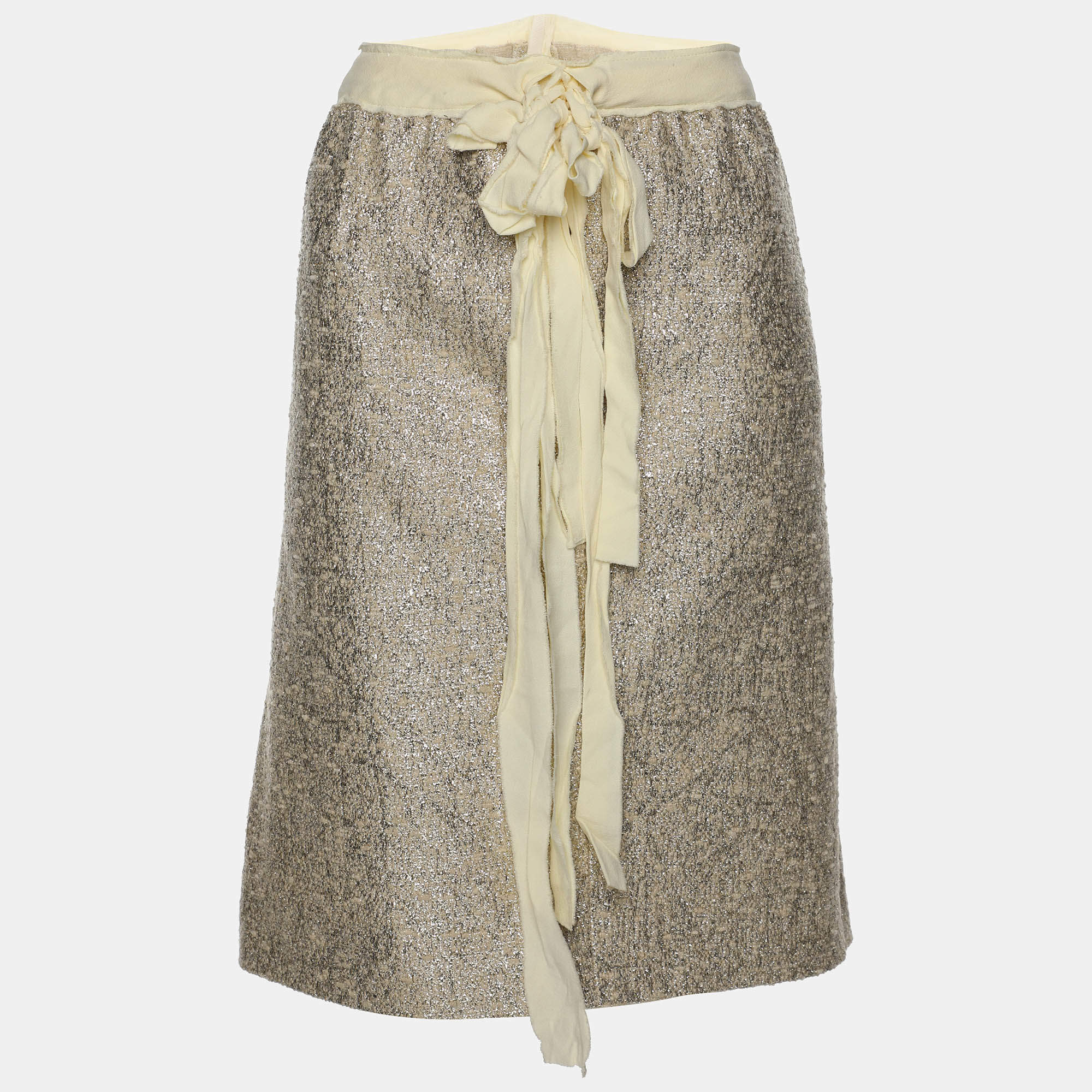 Moschino Cheap and Chic Gold/Cream Lurex Blend Midi Skirt M