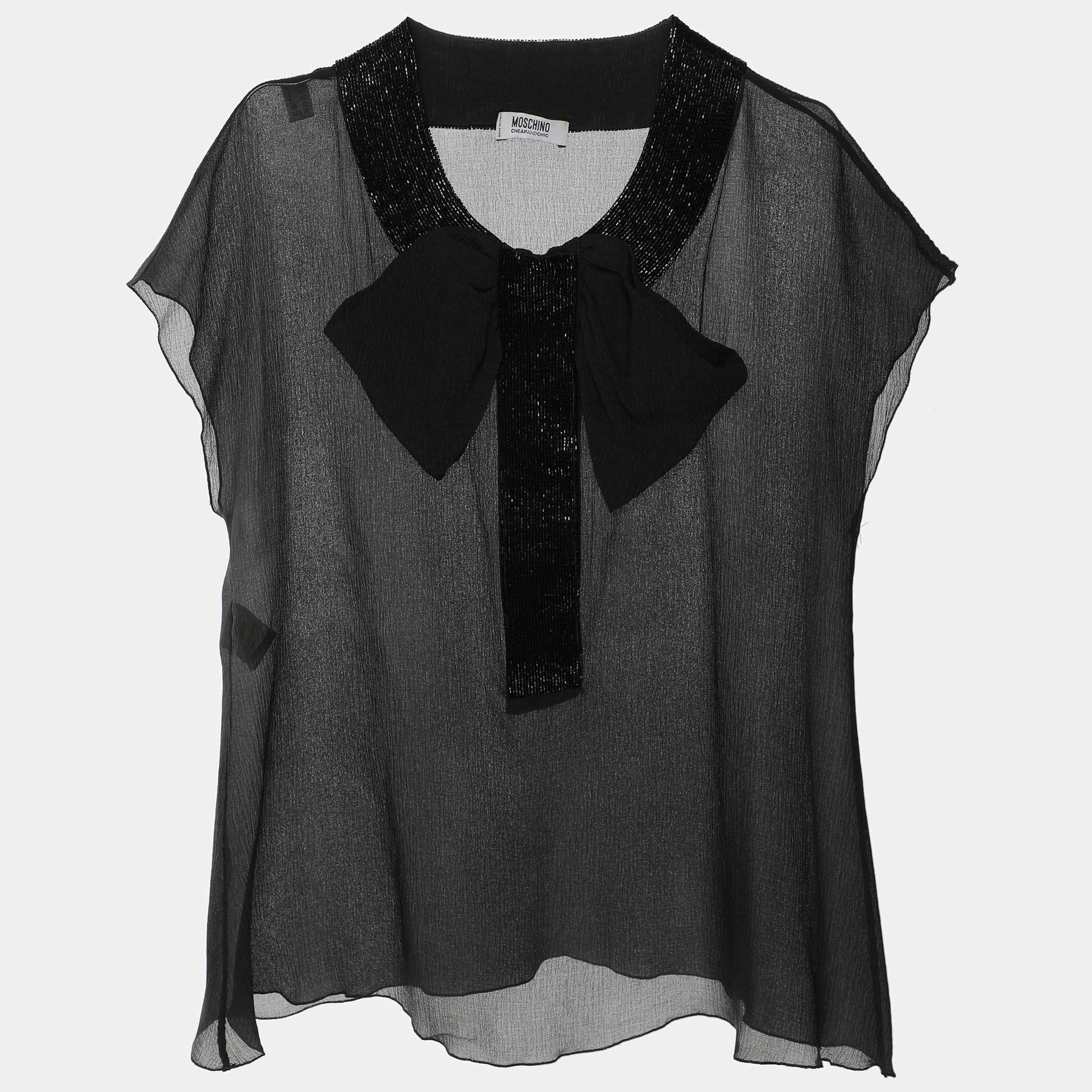Moschino Cheap and Chic Black Silk Bow Top M
