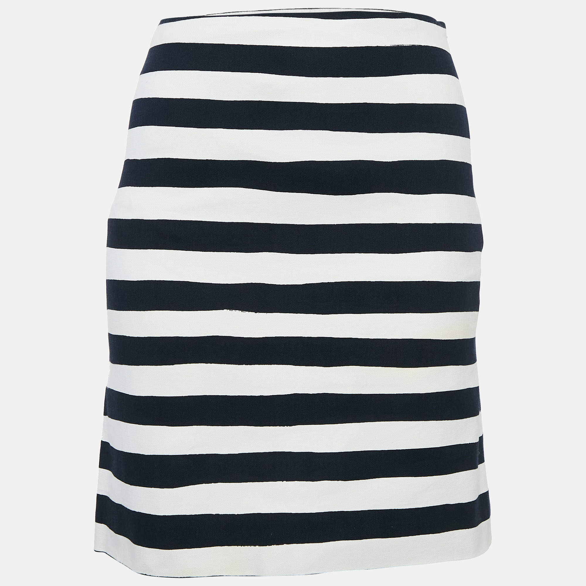 Moschino Cheap and Chic White/Navy Blue Stripe Cotton Mini Skirt S