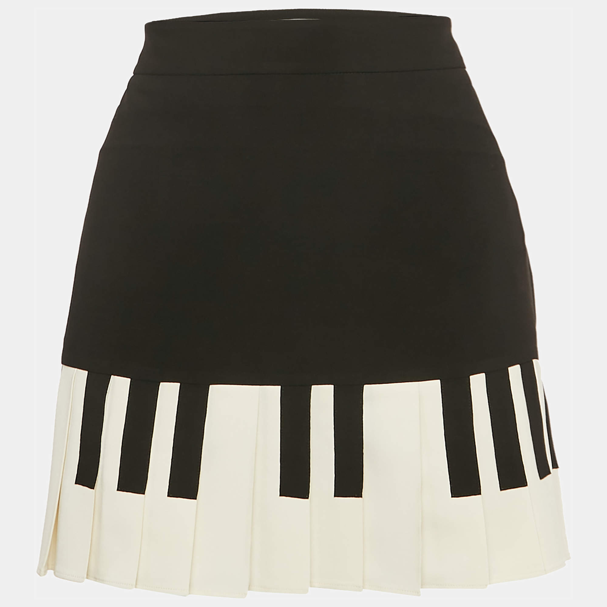 Pre Owned Moschino Cheap and Chic Black Piano Print Crepe Pleated Mini Skirt M