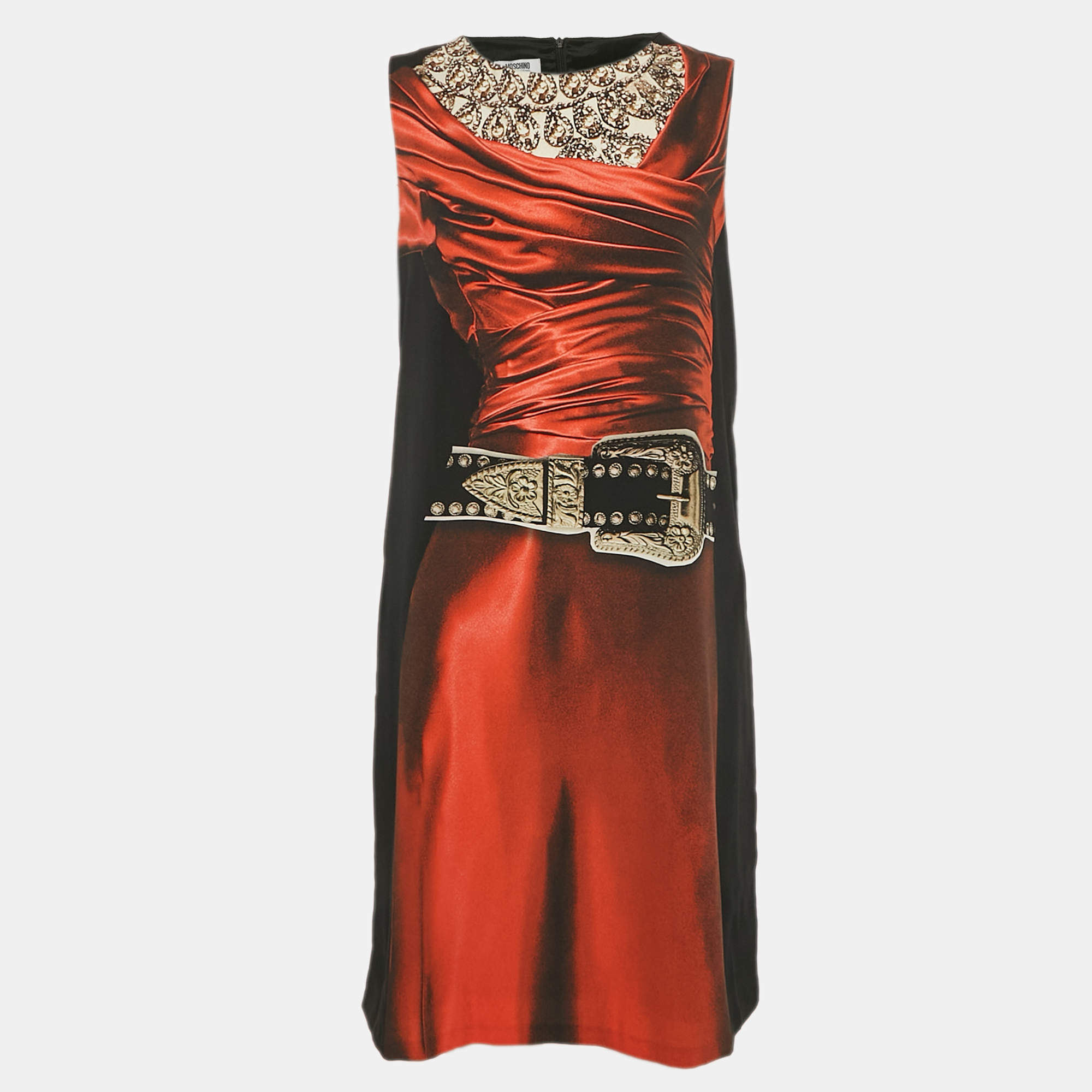 Moschino Cheap and Chic Black/Multicolor Dress Print Crepe Sleeveless Short Dress L