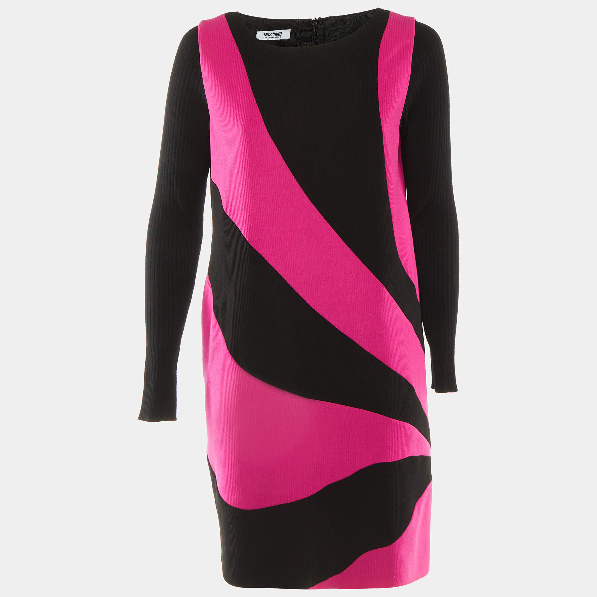 Moschino Cheap and Chic Black Wool Panelled Shift Dress L