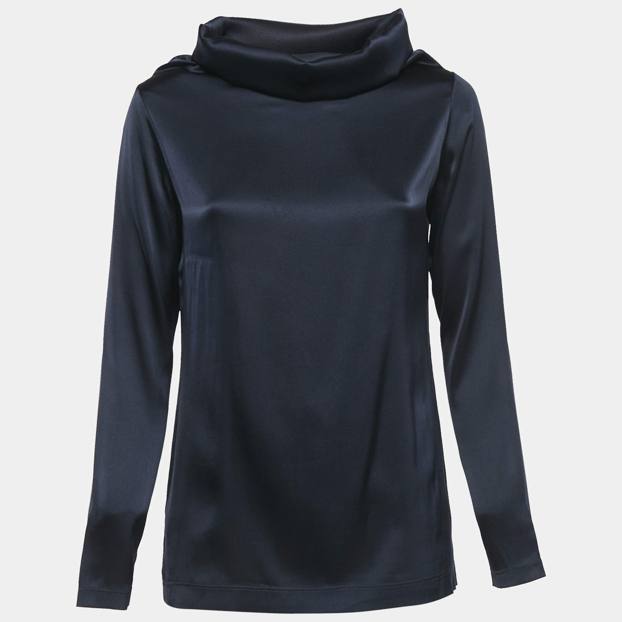 Moschino Cheap and Chic Navy Blue Satin Jersey Cowl Neck Top S