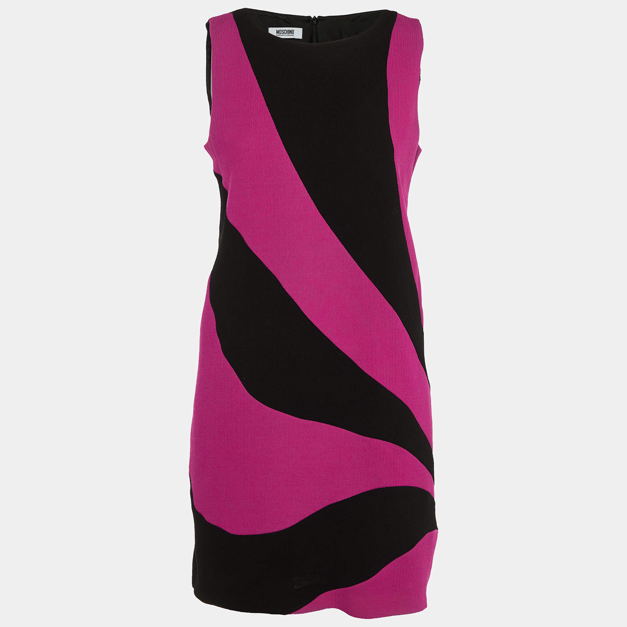 Moschino Cheap and Chic Black & Pink Paneled Wool Sleeveless Mini Dress M