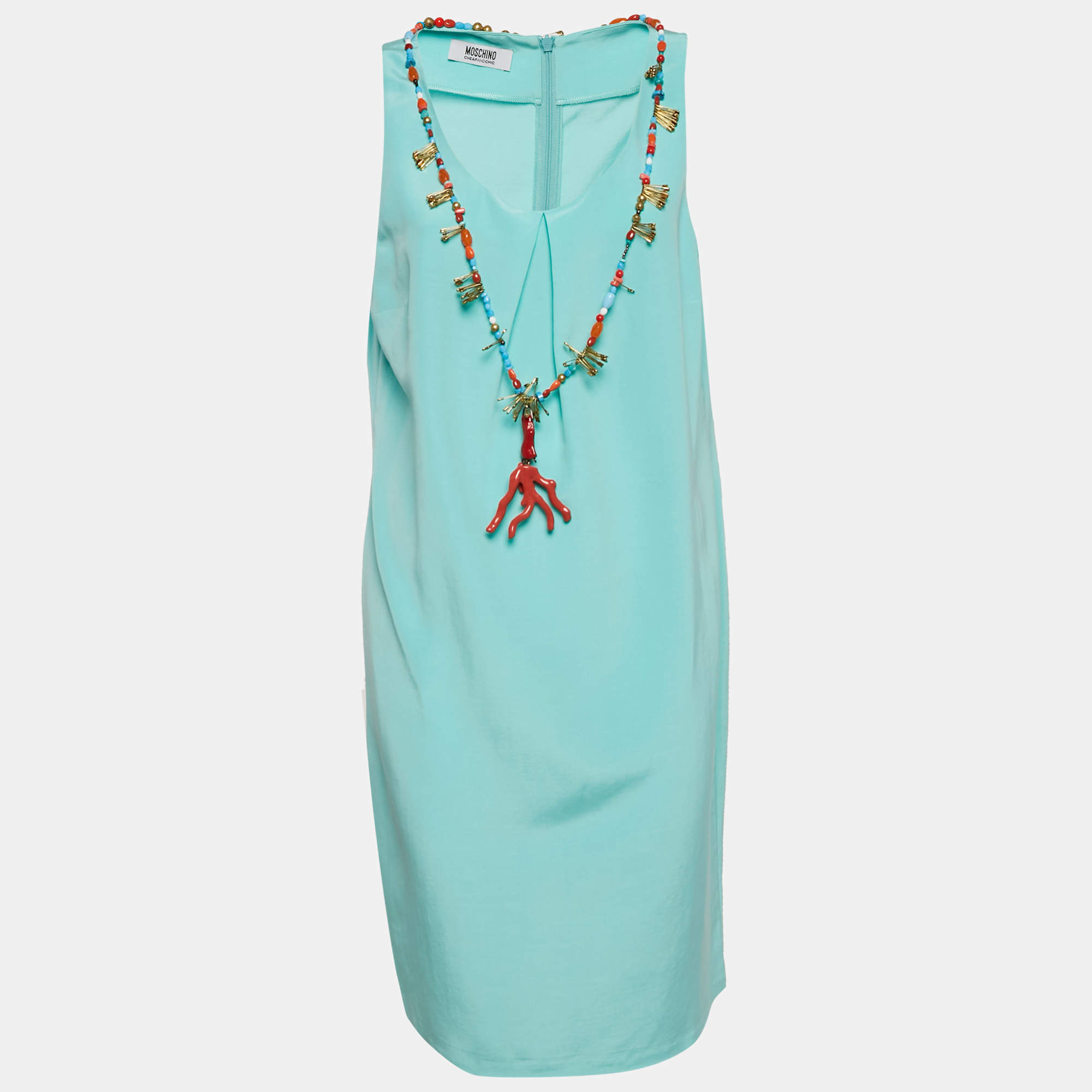 Moschino Cheap and Chic Blue Cotton Blend Embellished Neck Shift Dress L