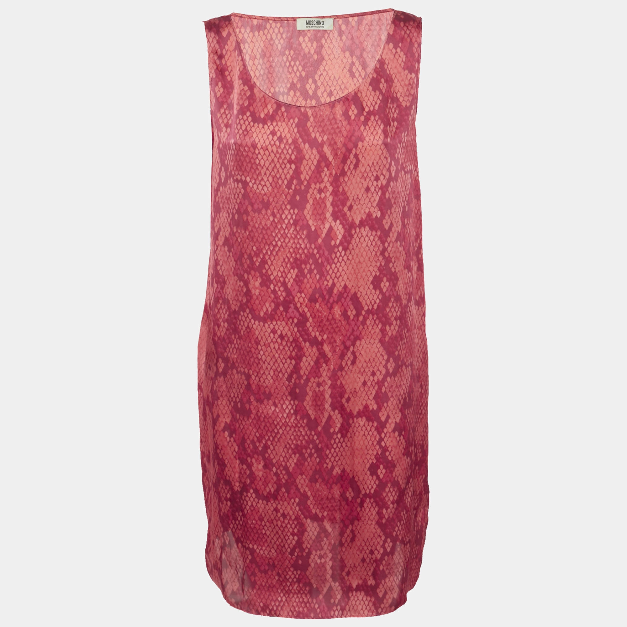 Pre Owned Moschino Cheap and Chic Red Printed Satin Sleeveless Short Dress L