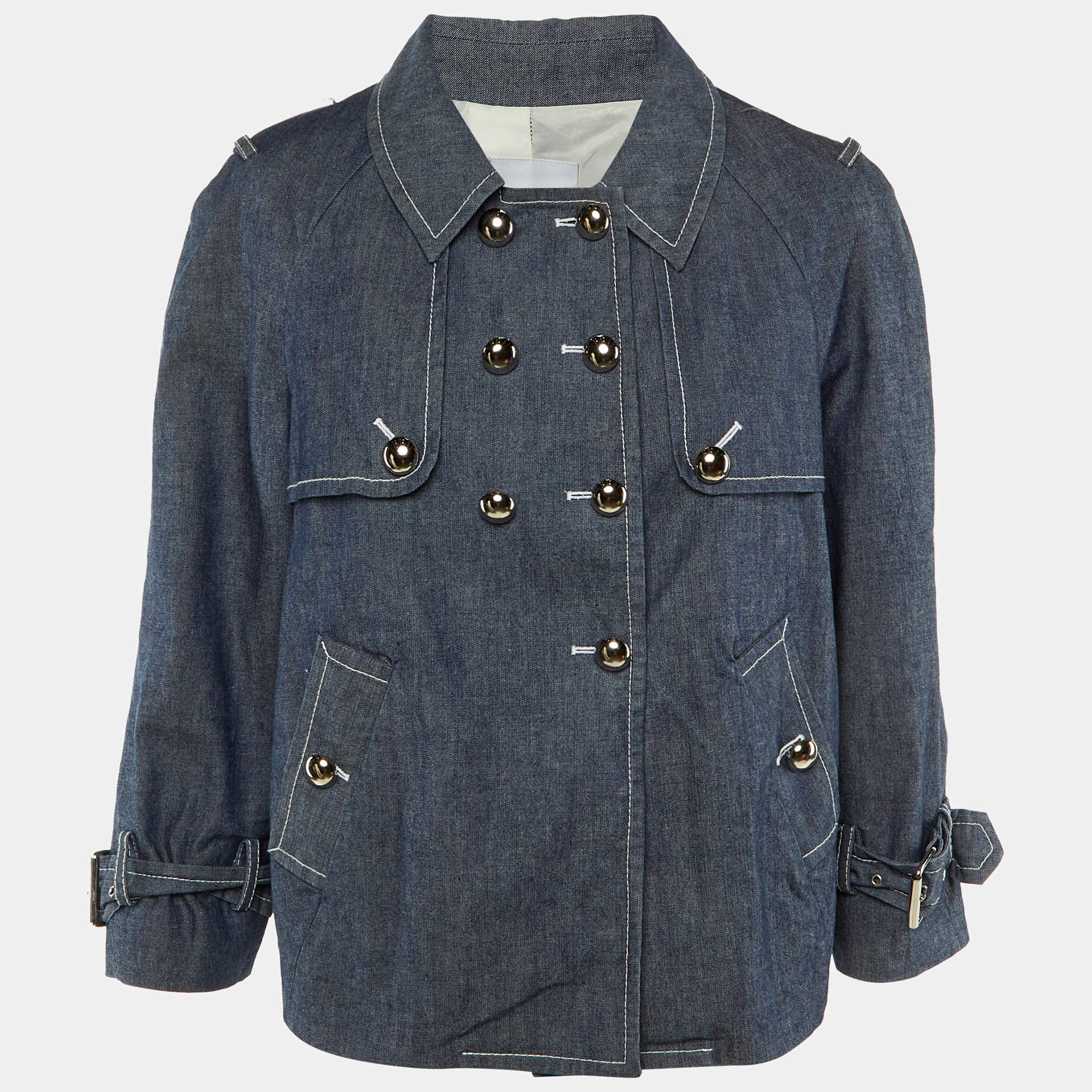 Pre Owned Moschino Cheap and Chic Blue Denim Double Breasted Jacket L