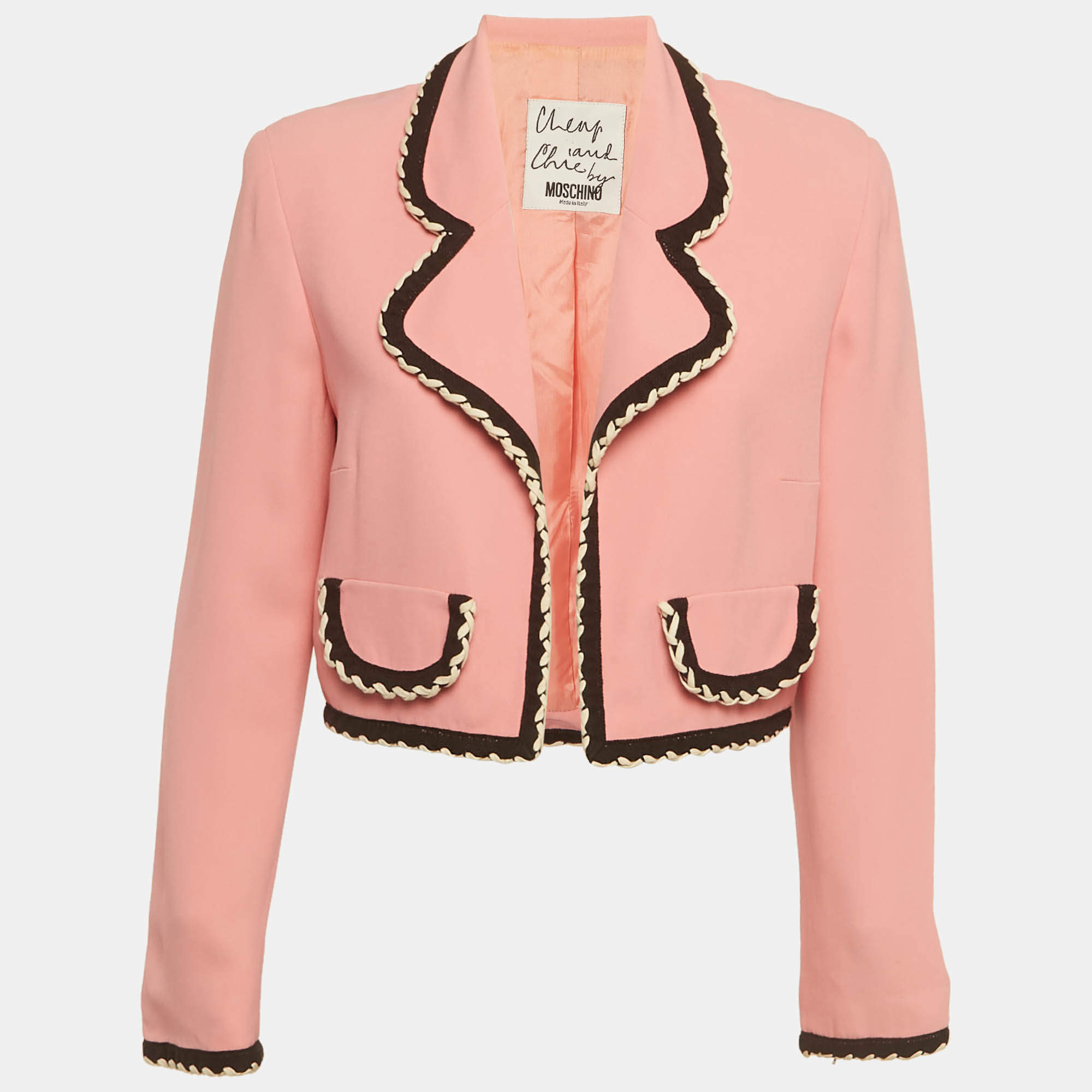 Pre Owned Moschino Cheap and Chic Pink Crepe Contrast Detail Cropped Jacket M