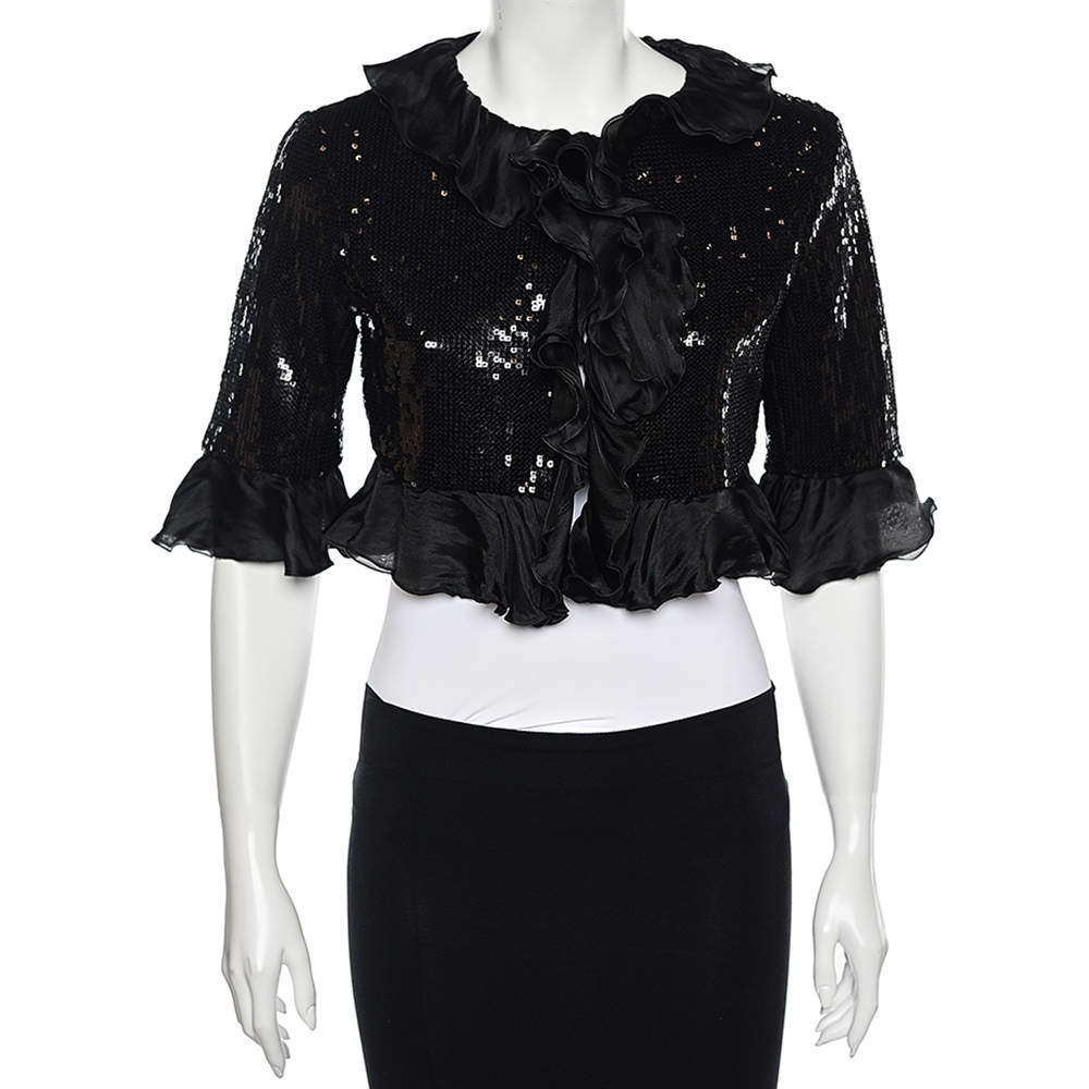 Pre Owned Moschino Cheap and Chic Black Sequin Embellished & Silk Trimmed Bolero M