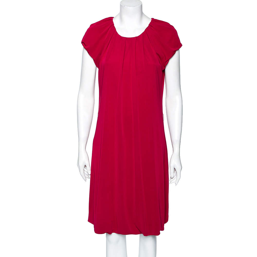 Pre Owned Moschino Cheap & Chic Fuchsia Jersey Pleated Yolk Detail Dress S