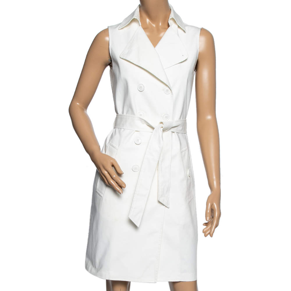 Pre Owned Moschino Cheap and Chic White Cotton Sleeveless Double Breasted Belted Mini Dress S